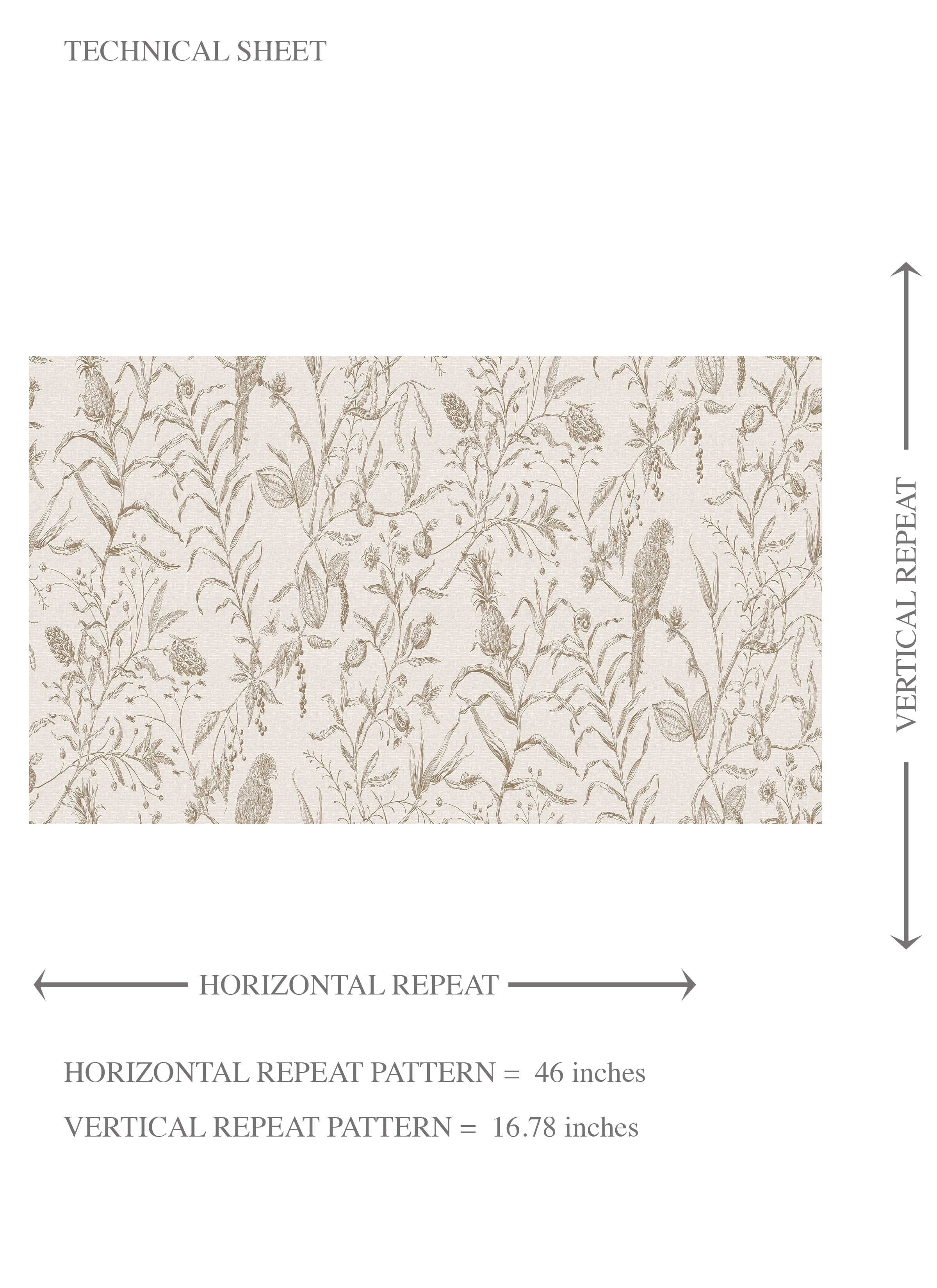 Birds Print/ Botanical Kids Room Wallpaper Sample Beige/ Brown/ Warm Gray