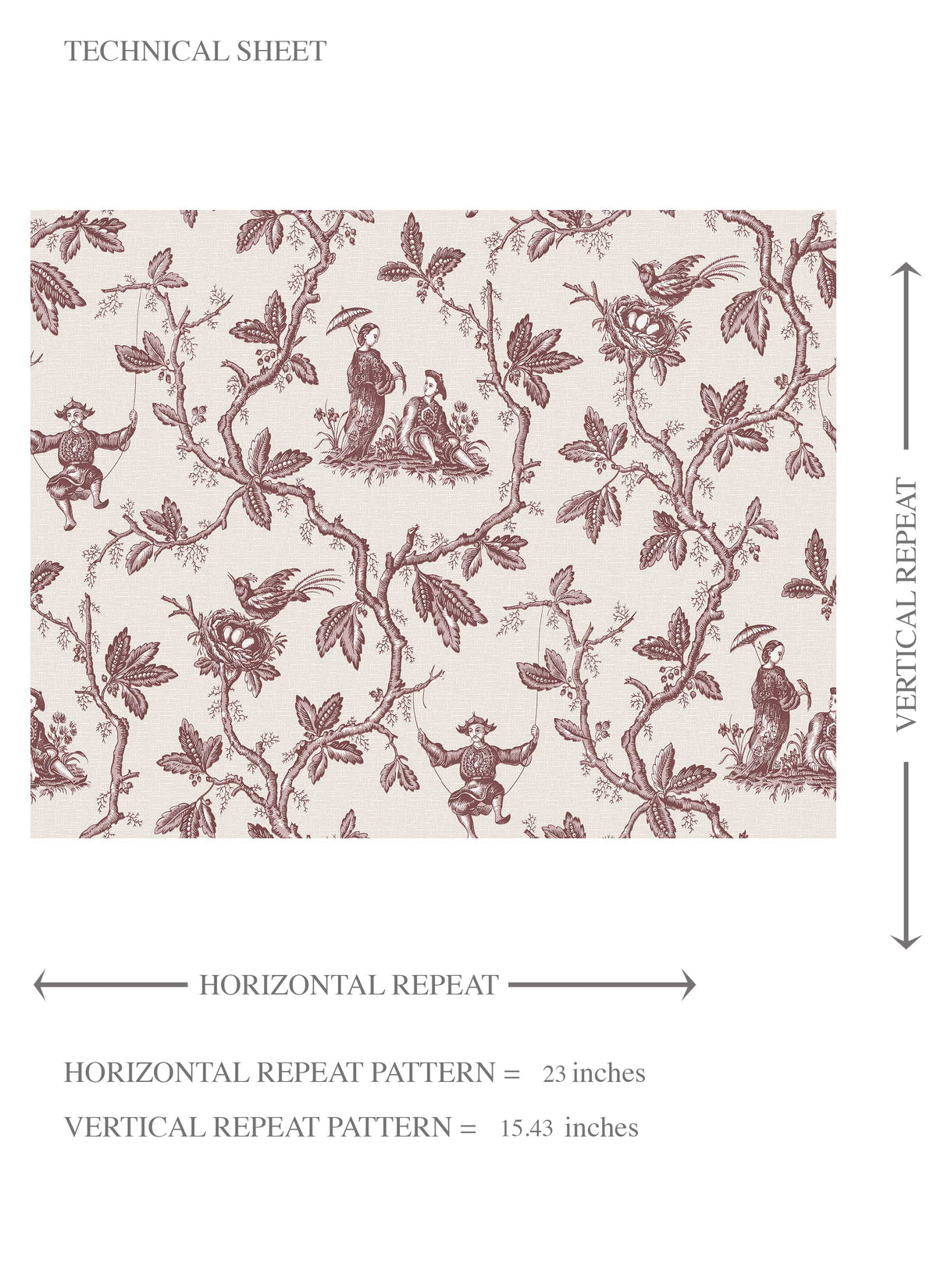Floral Toile de Jouy Kids Room Wallpaper Sample (Brick Red/ Deep Pink)