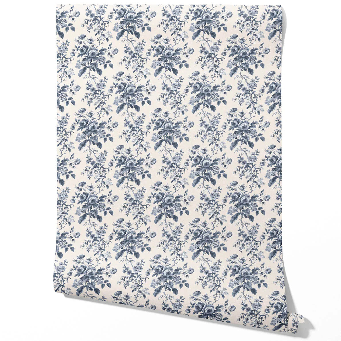Vintage-Inspired Floral Toile/ Botanical Traditional Wallpaper Sample (Vintage Blue/ Slate Blue)