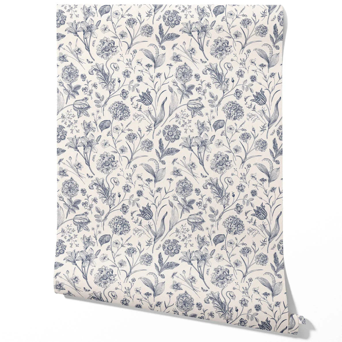 Floral/ Botanical Traditional Wallpaper (Navy Blue)