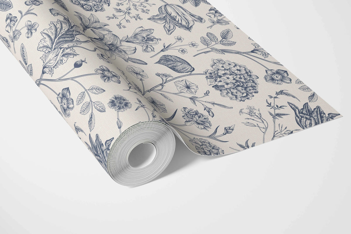 Floral/ Botanical Bathroom Wallpaper Sample (Navy Blue)