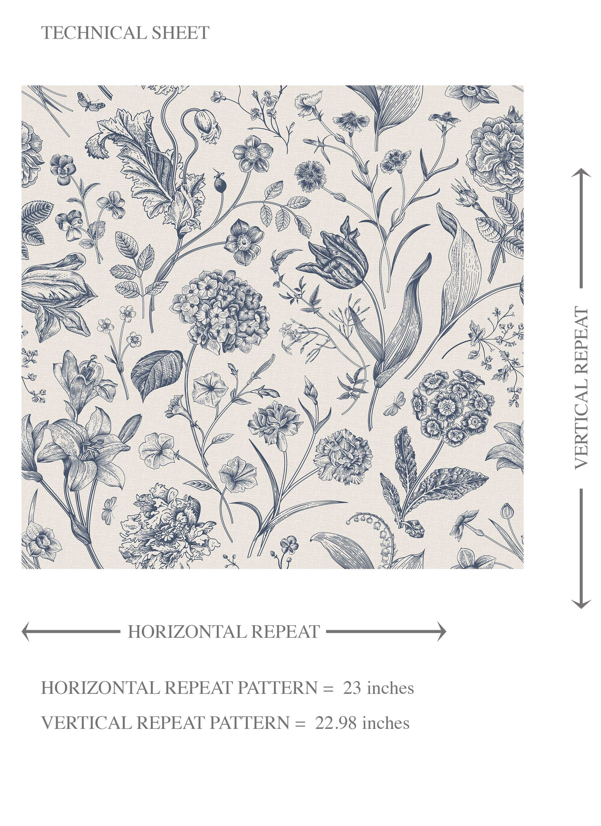 Floral/ Botanical Kids Room Wallpaper (Navy Blue)