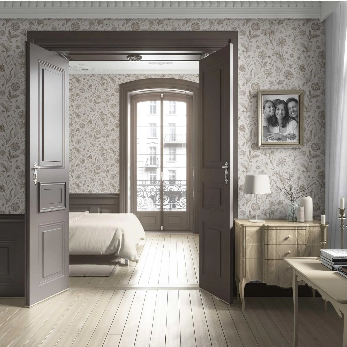 Neutral Floral/ Botanical Living Room Wallpaper (Greige/ Beige/ Warm Gray)