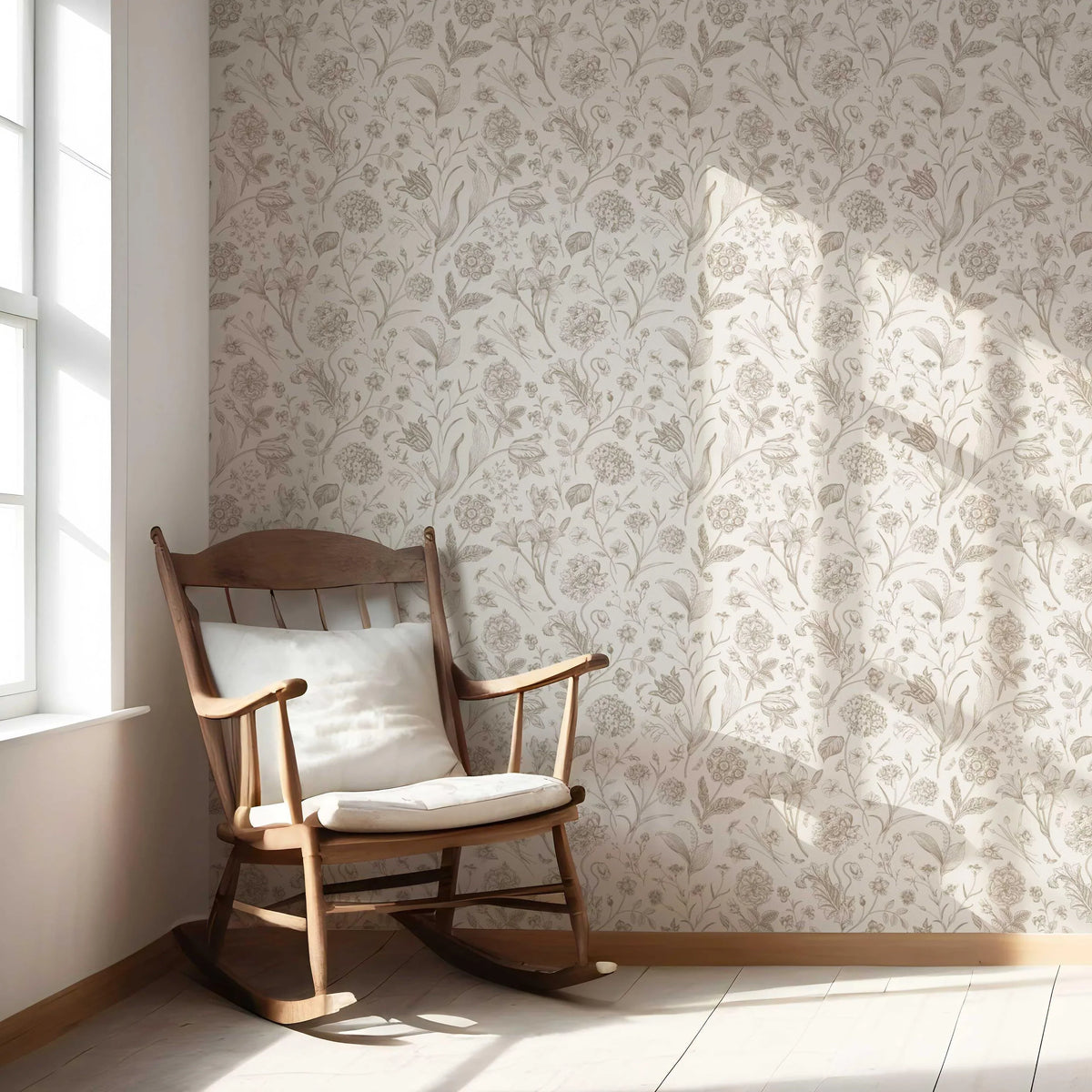 Neutral Floral/ Botanical Nursery Wallpaper (Beige/ Soft Taupe)