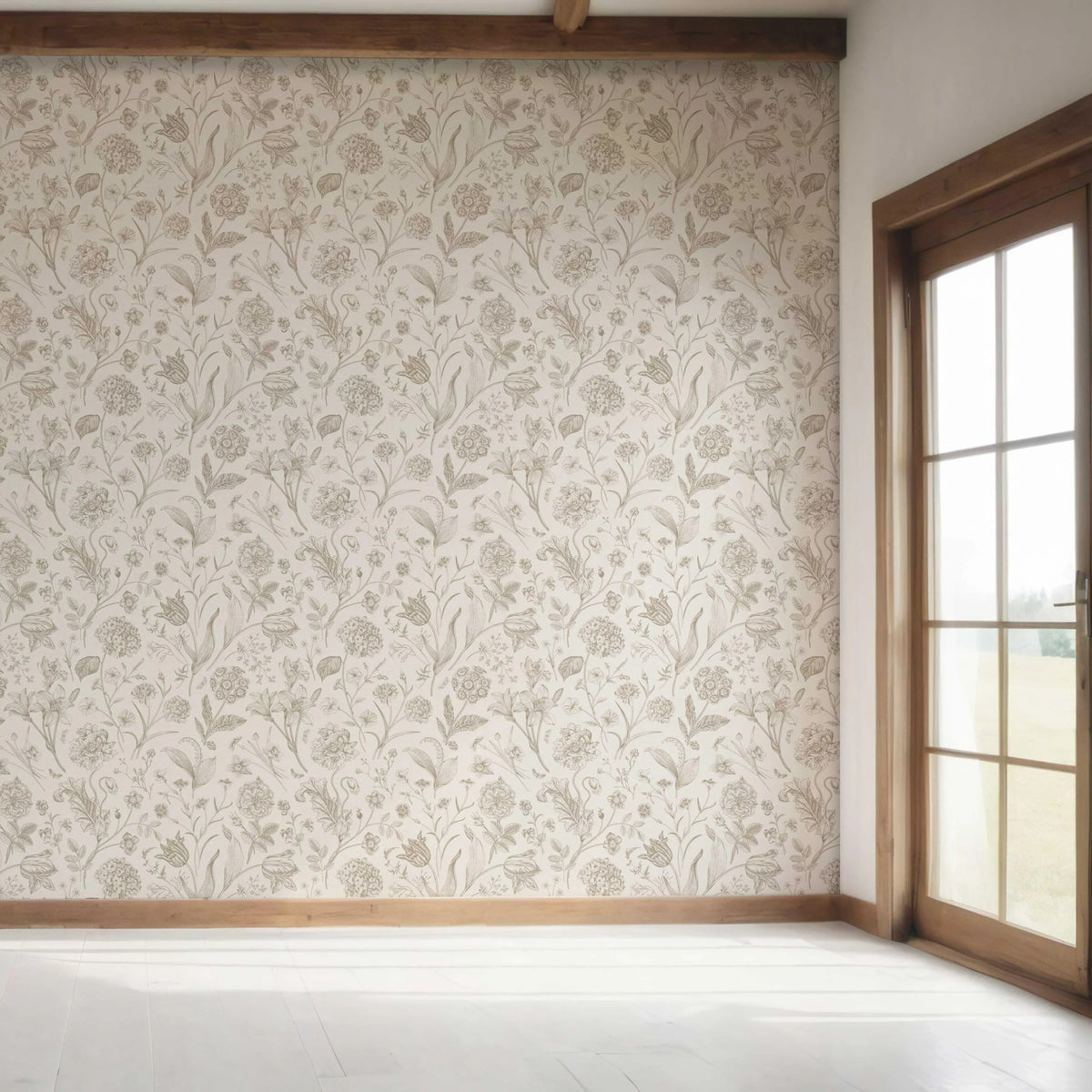 Neutral Floral/ Botanical Bedroom Wallpaper Sample (Beige/ Soft Taupe)