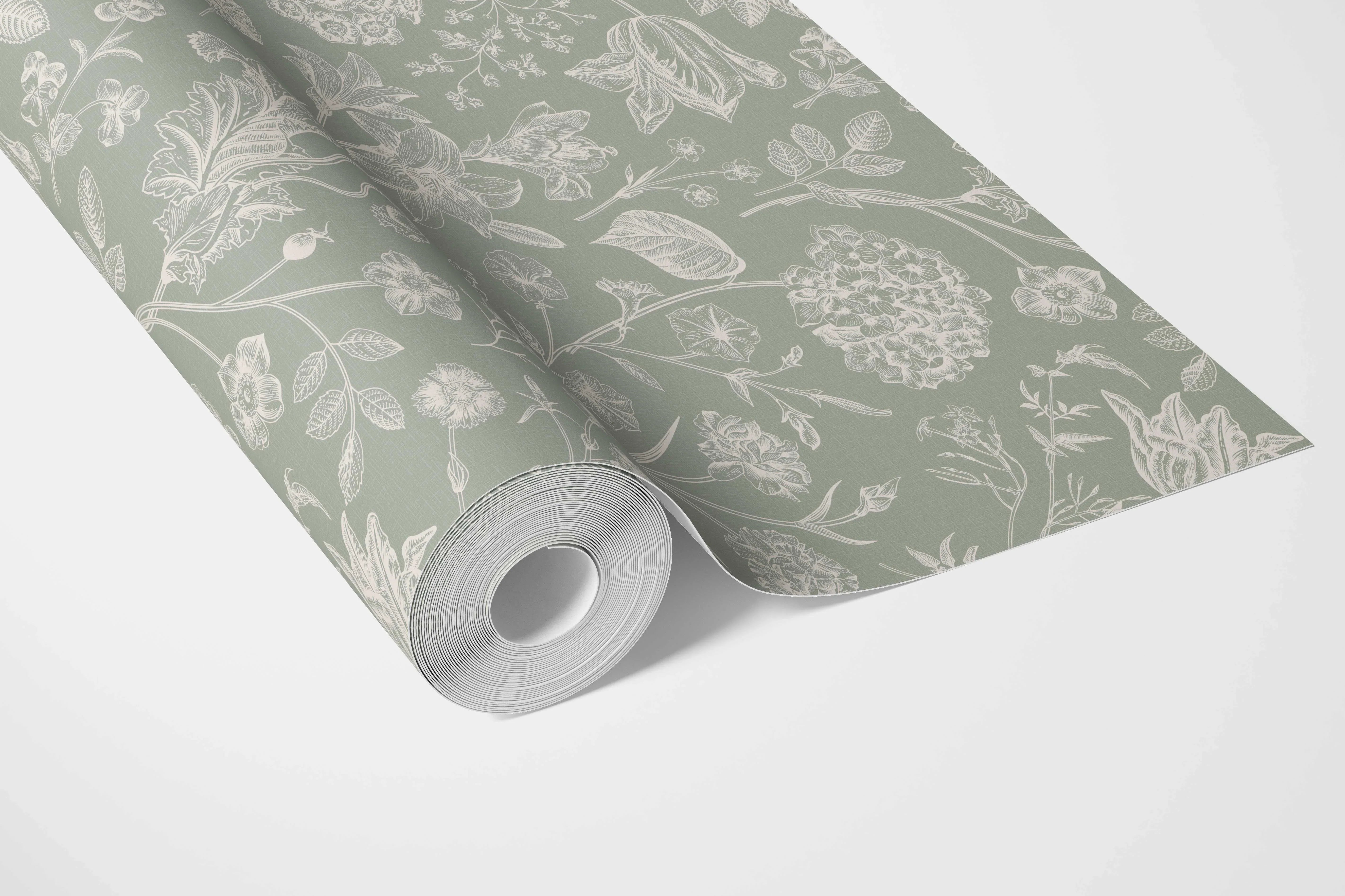 Floral/ Botanical Bathroom Wallpaper Sample (Sage Green)