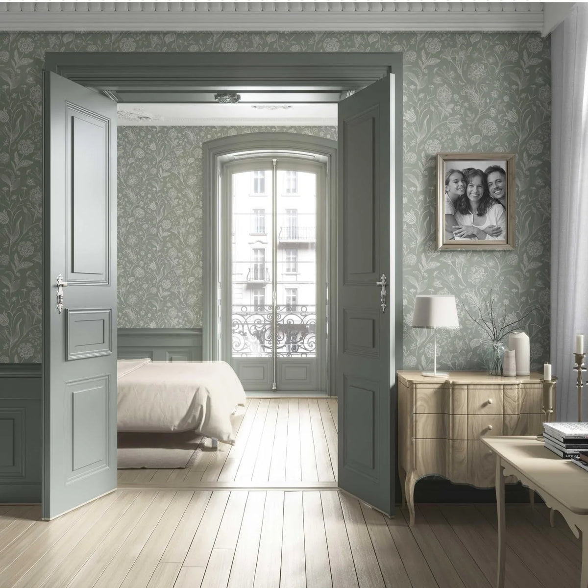 Floral/ Botanical Living Room Wallpaper (Sage Green)