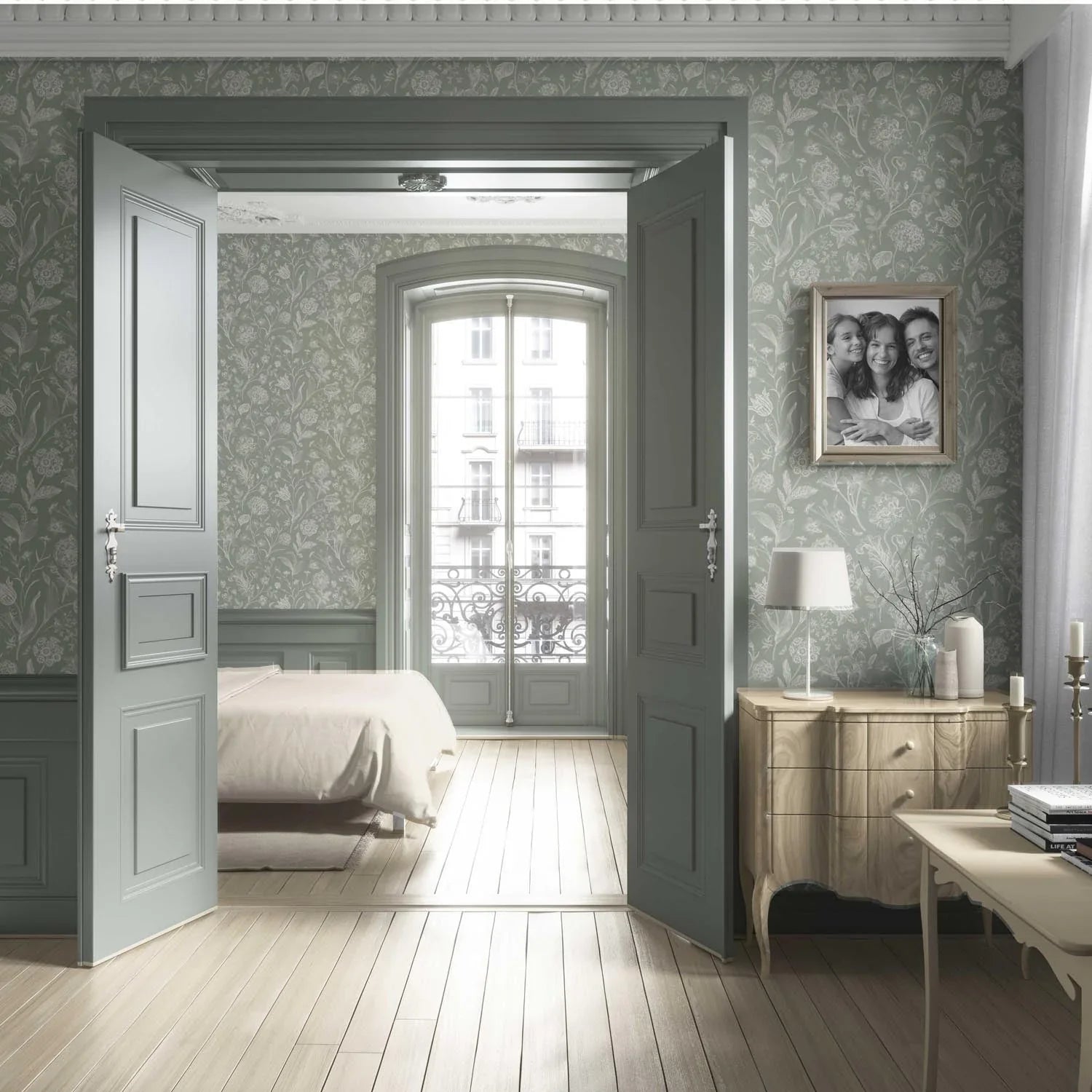 Floral/ Botanical Living Room Wallpaper Sample (Sage Green)