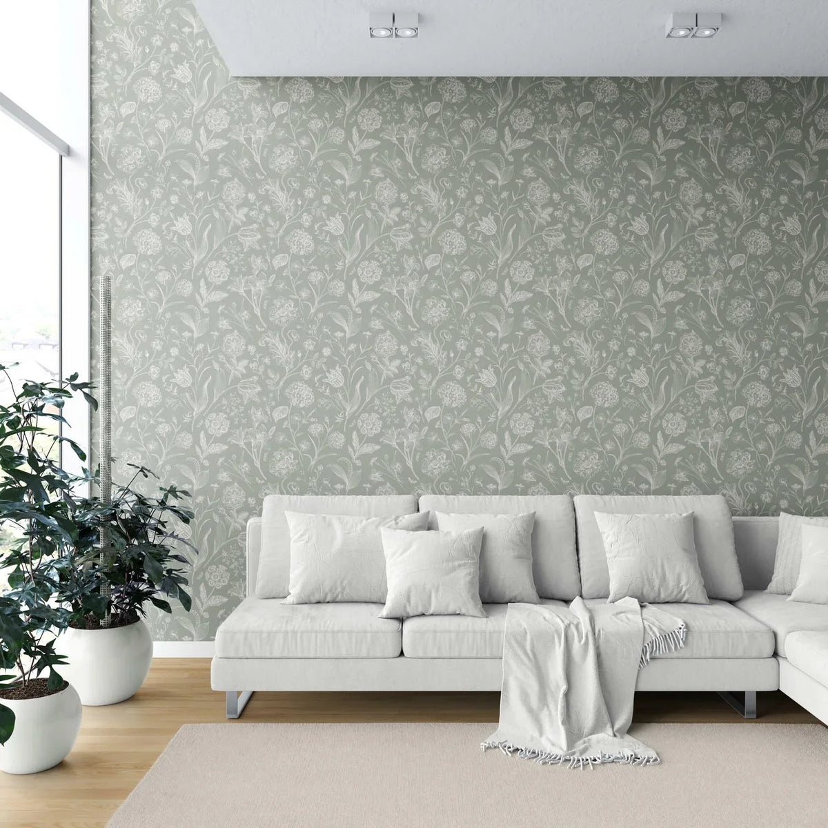 Floral/ Botanical Shower Toilet Wallpaper Sample (Sage Green)