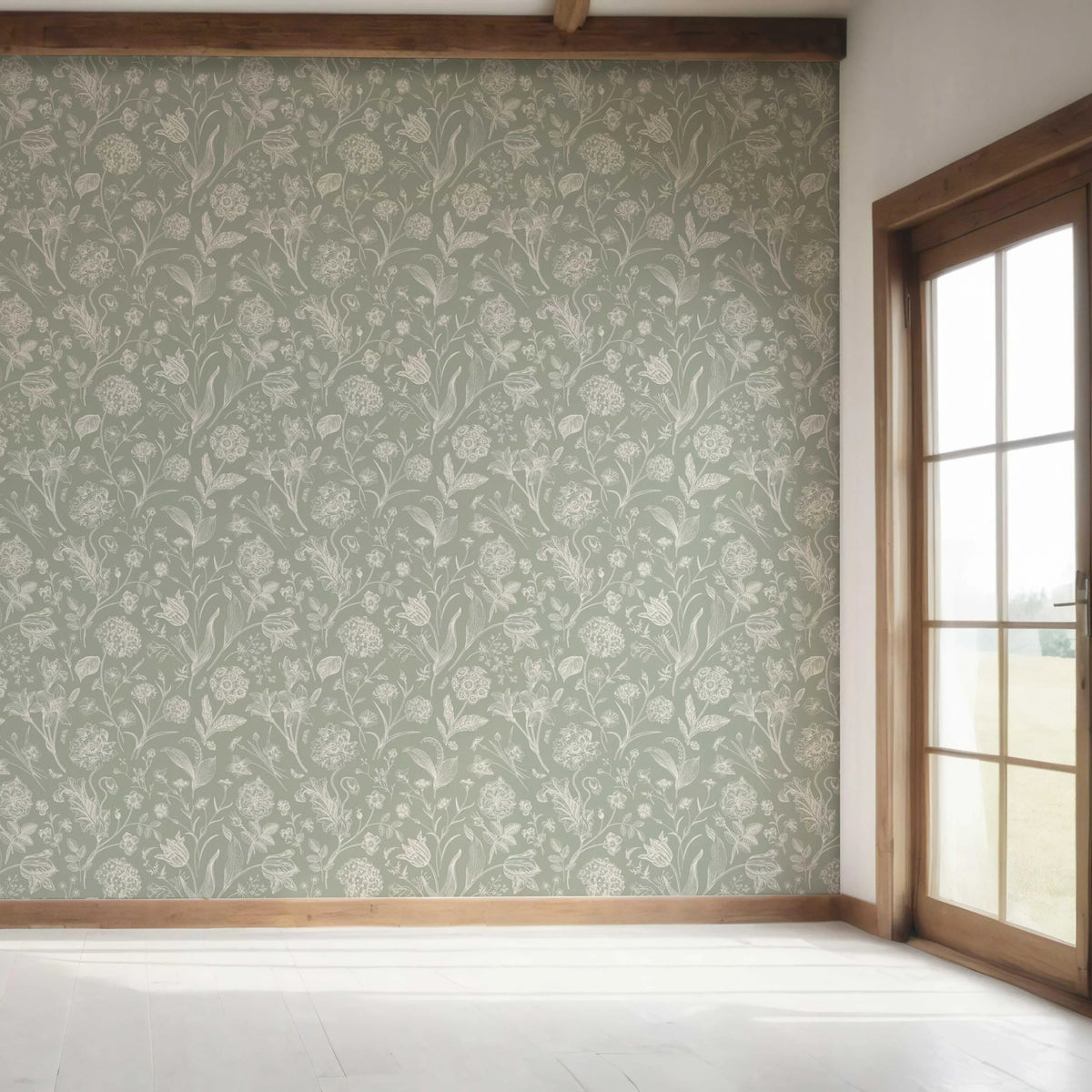 Floral/ Botanical Bedroom Wallpaper Sample (Sage Green)
