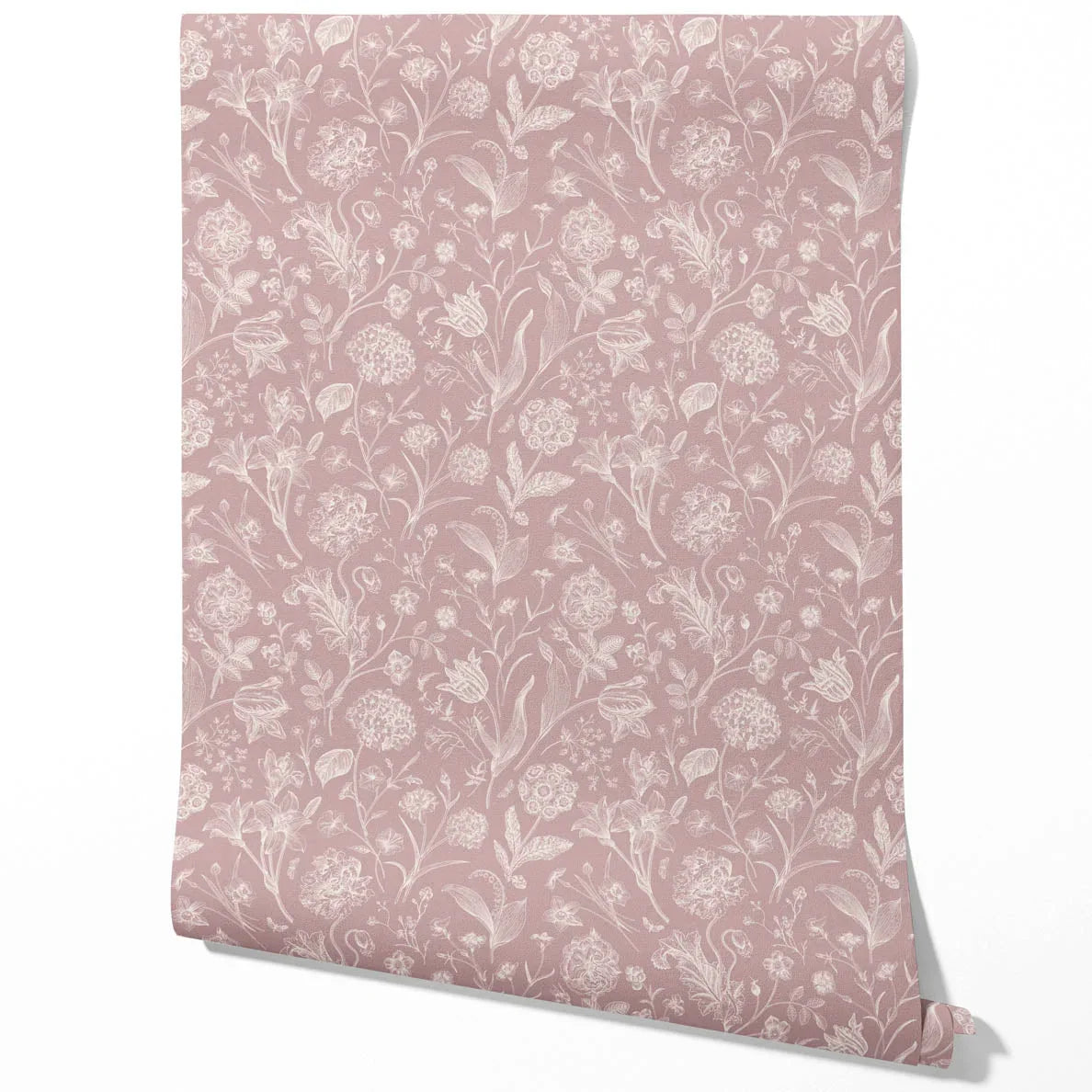 Floral/ Botanical Traditional Wallpaper Sample (Dusky Pink/ Cream)