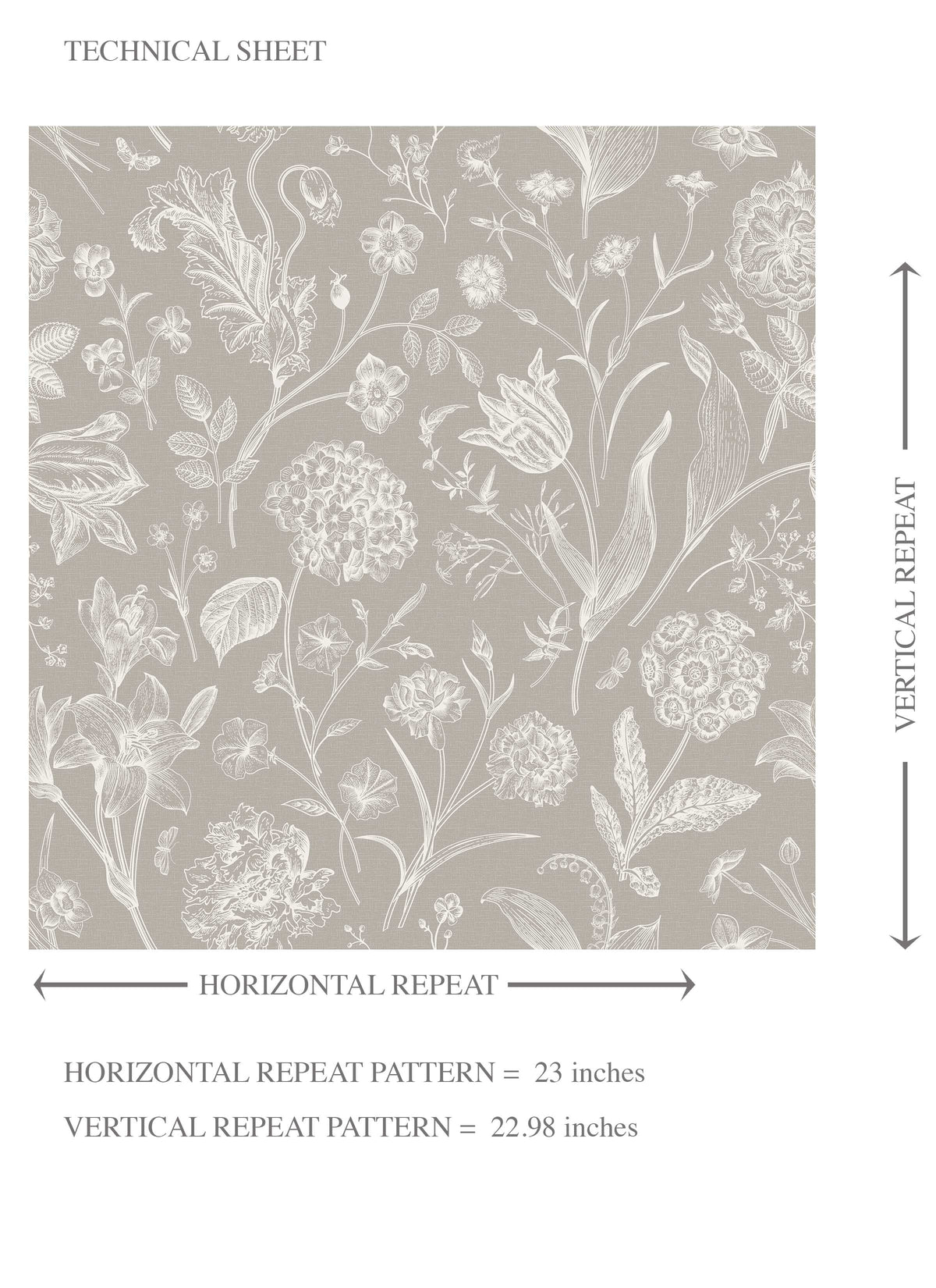 Neutral Floral/ Botanical Kids Room Wallpaper Sample (Greige/ Warm Gray/ Taupe)