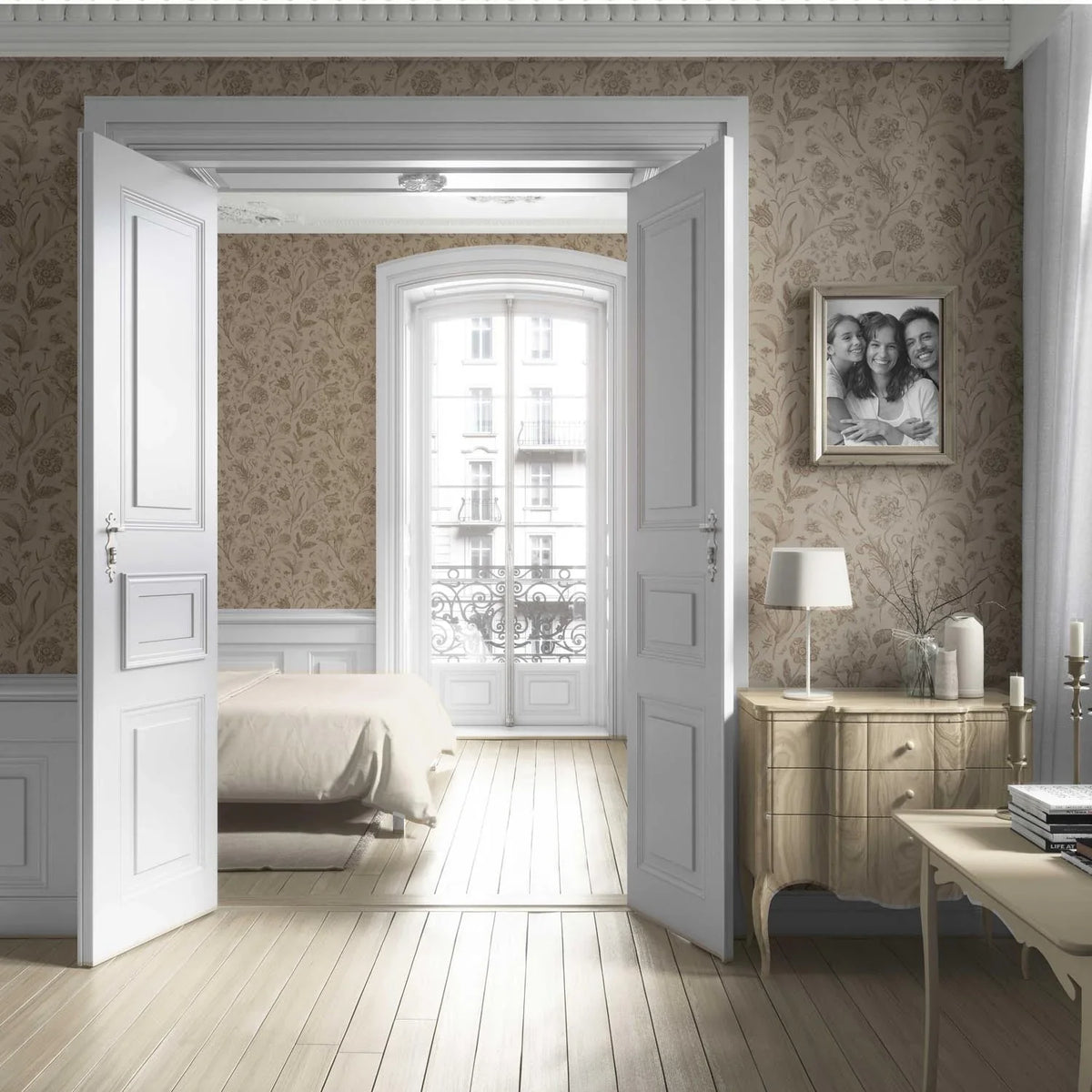Neutral Floral/ Botanical Living Room Wallpaper Sample (Brown/ Beige/ Tan)