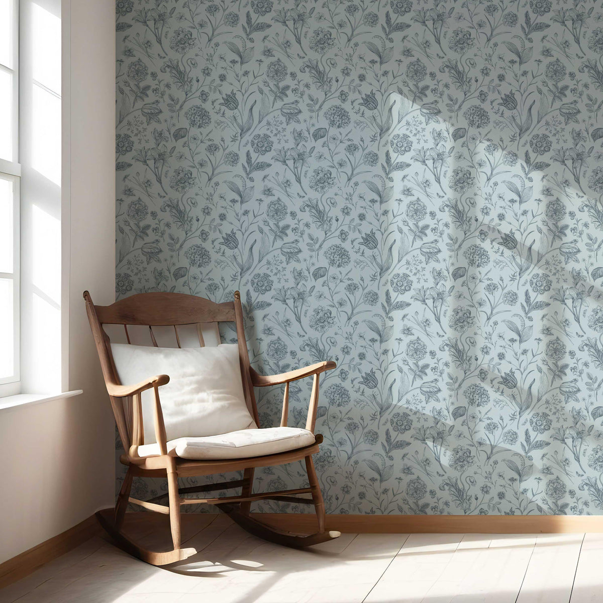 Floral/ Botanical Nursery Wallpaper Sample (Slate Blue/ Gray)