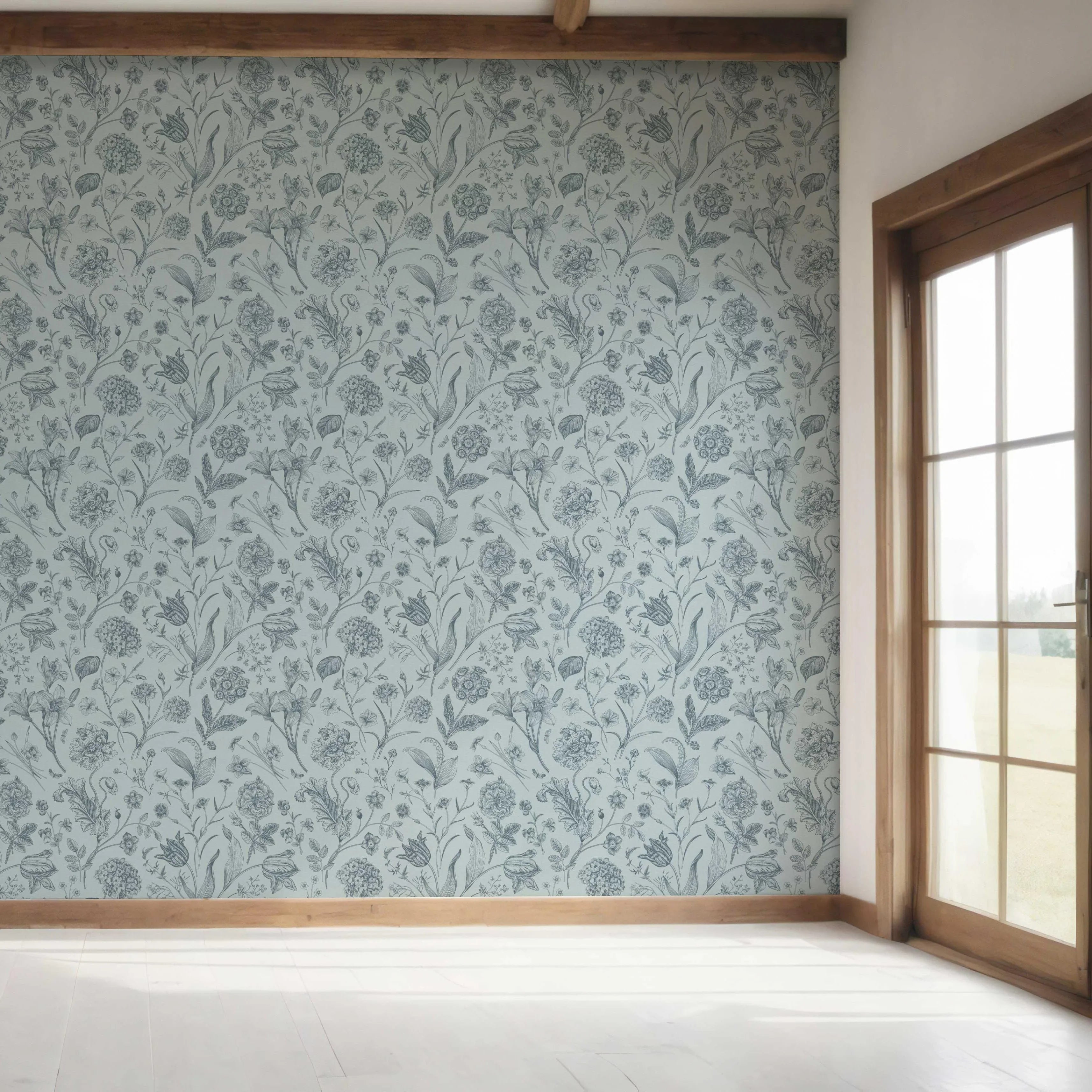 Floral/ Botanical Bedroom Wallpaper (Slate Blue/ Gray)