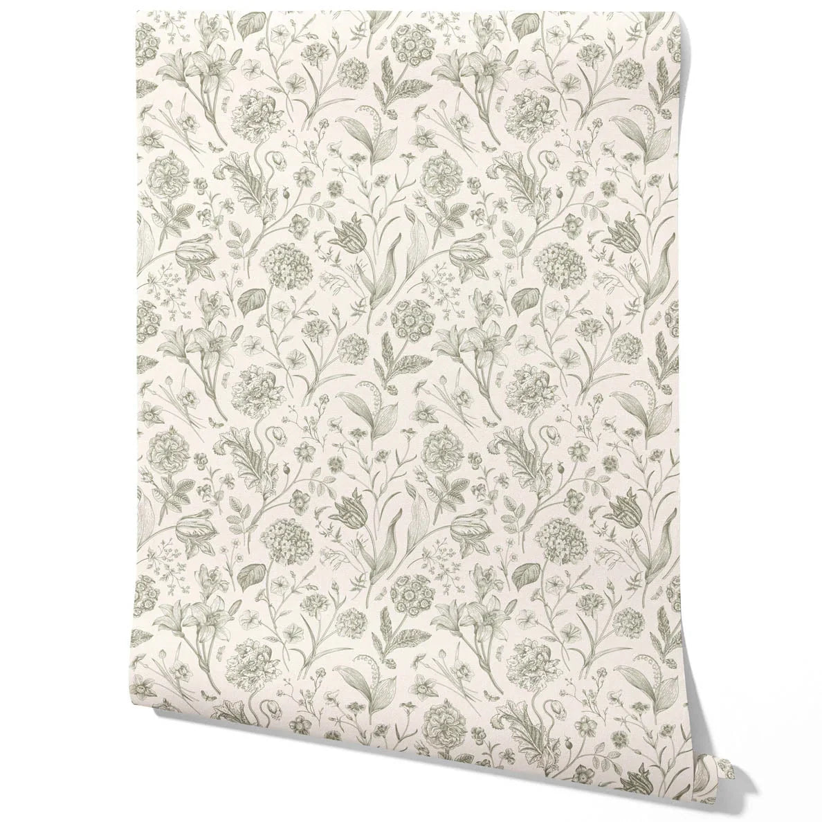 Floral/ Botanical Traditional Wallpaper Sample (Olive Green)