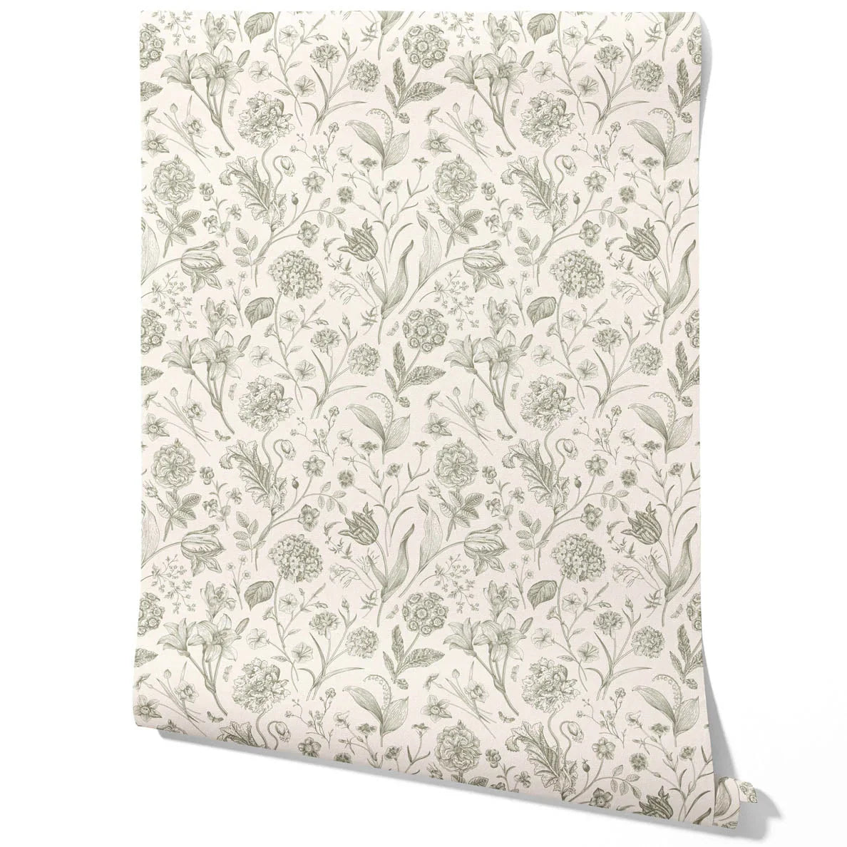 Floral/ Botanical Traditional Wallpaper Sample (Olive Green)