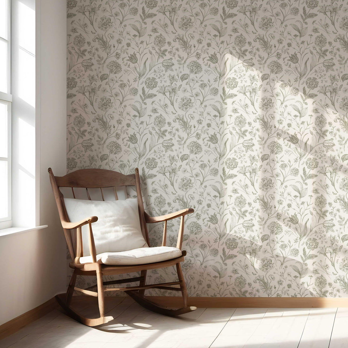 Floral/ Botanical Nursery Wallpaper Sample (Olive Green)