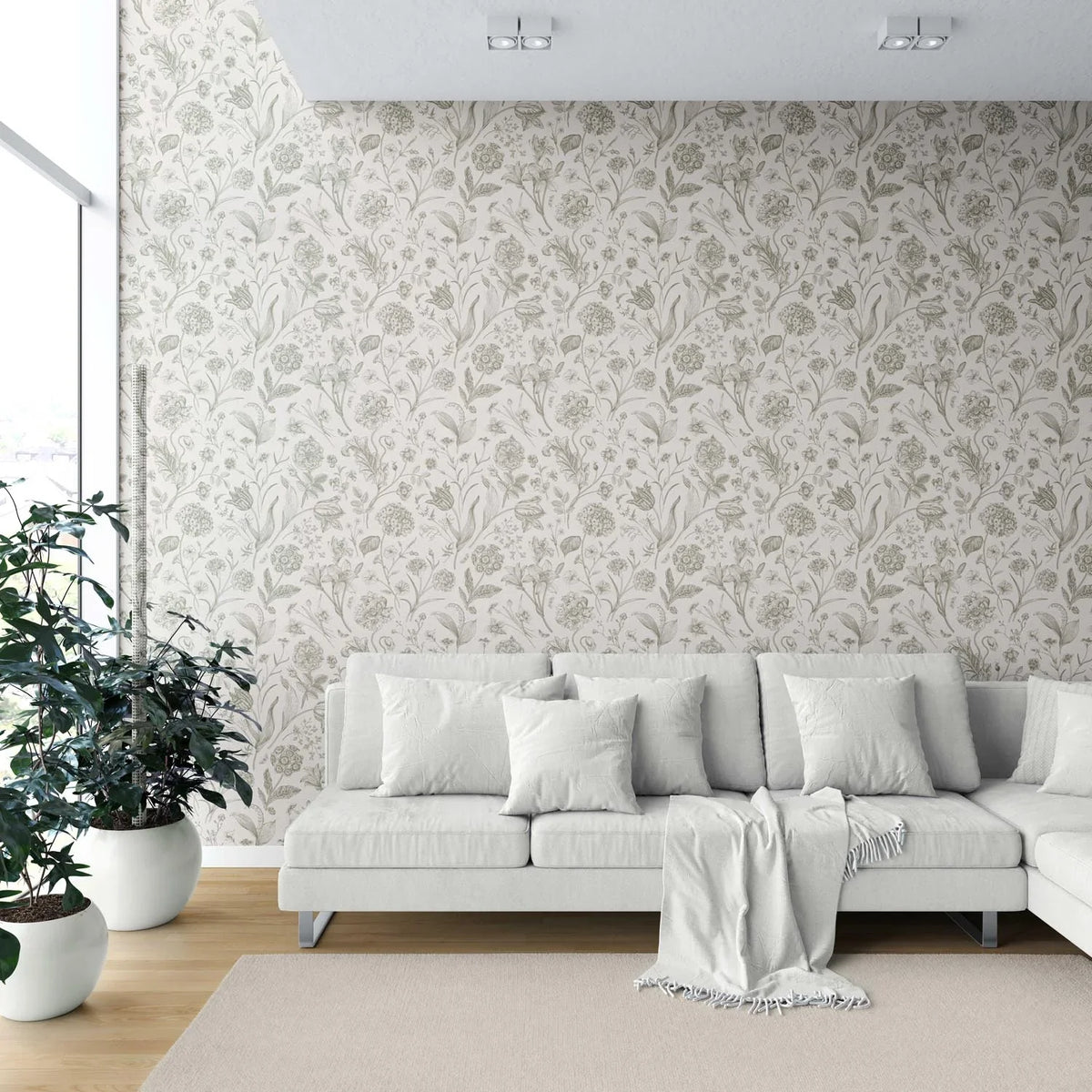 Floral/ Botanical Shower Toilet Wallpaper (Olive Green)