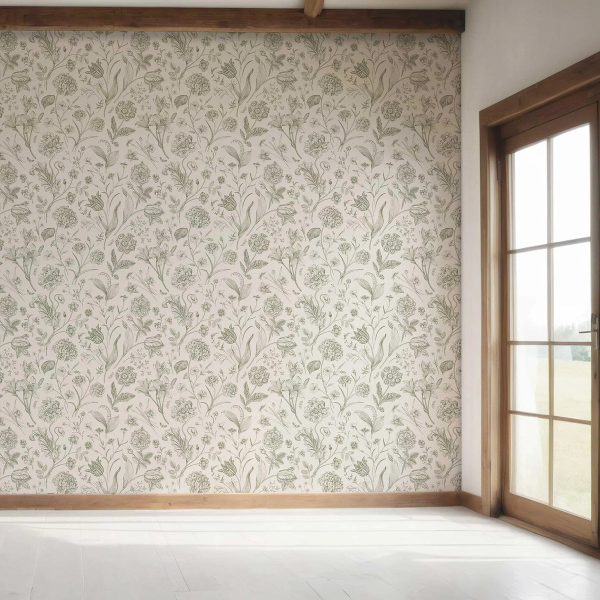 Floral/ Botanical Bedroom Wallpaper Sample (Olive Green)