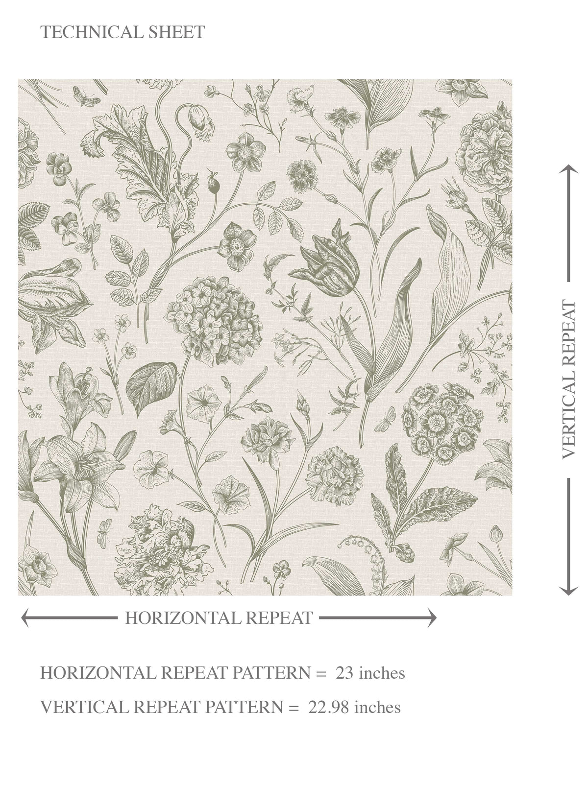 Floral/ Botanical Kids Room Wallpaper Sample (Olive Green)