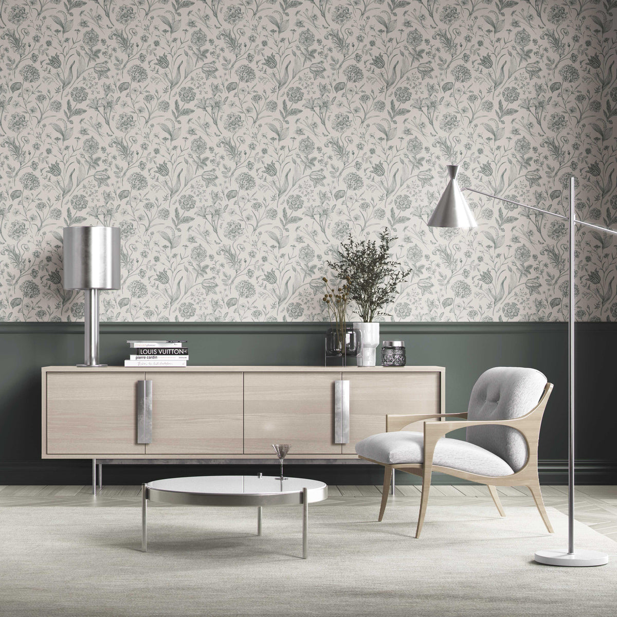 Floral/ Botanical Kitchen Wallpaper Sample (Teal Green)