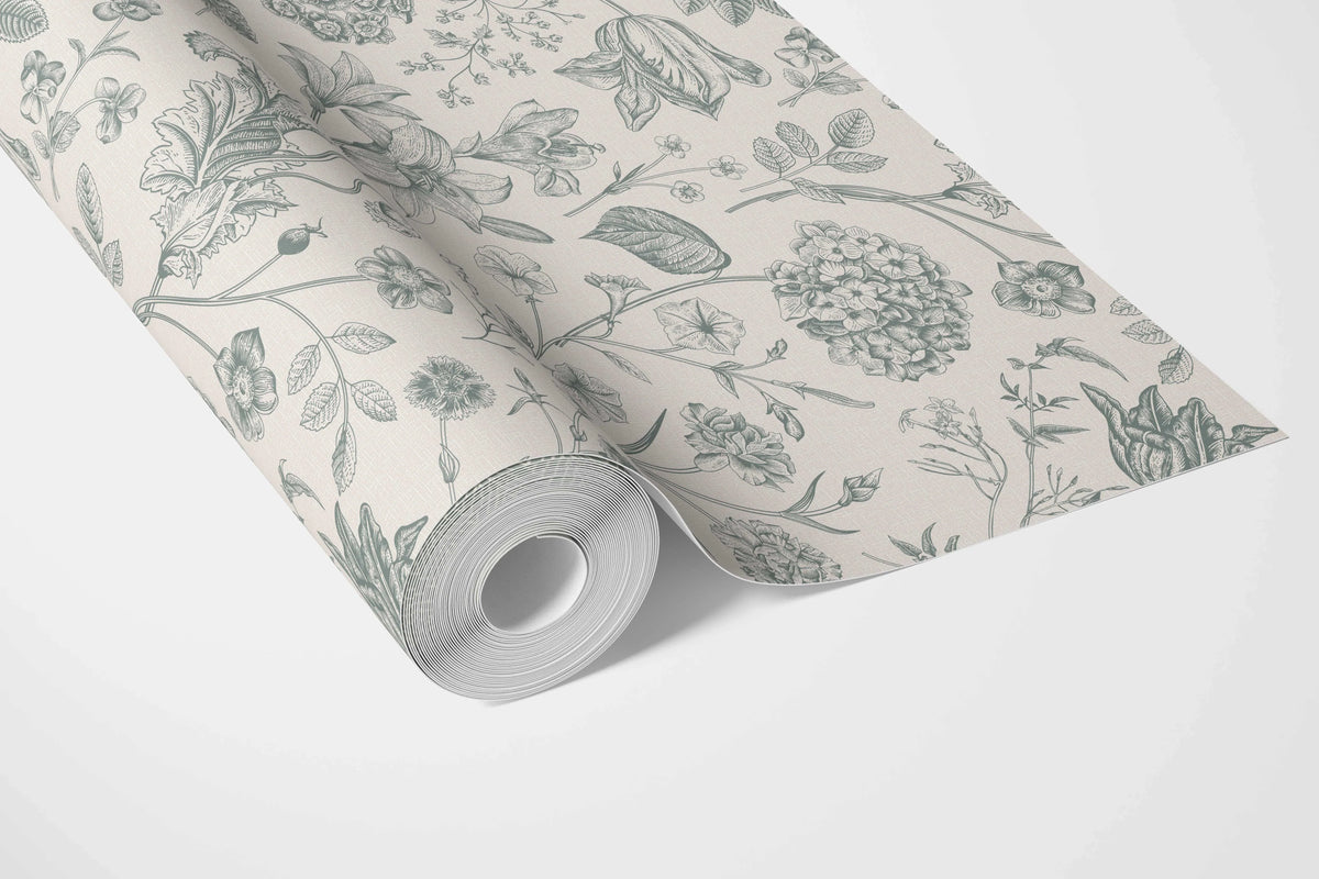 Floral/ Botanical Bathroom Wallpaper Sample (Teal Green)
