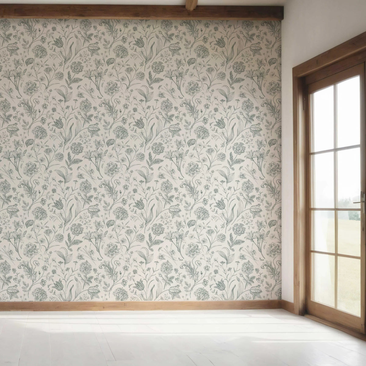 Floral/ Botanical Bedroom Wallpaper Sample (Teal Green)