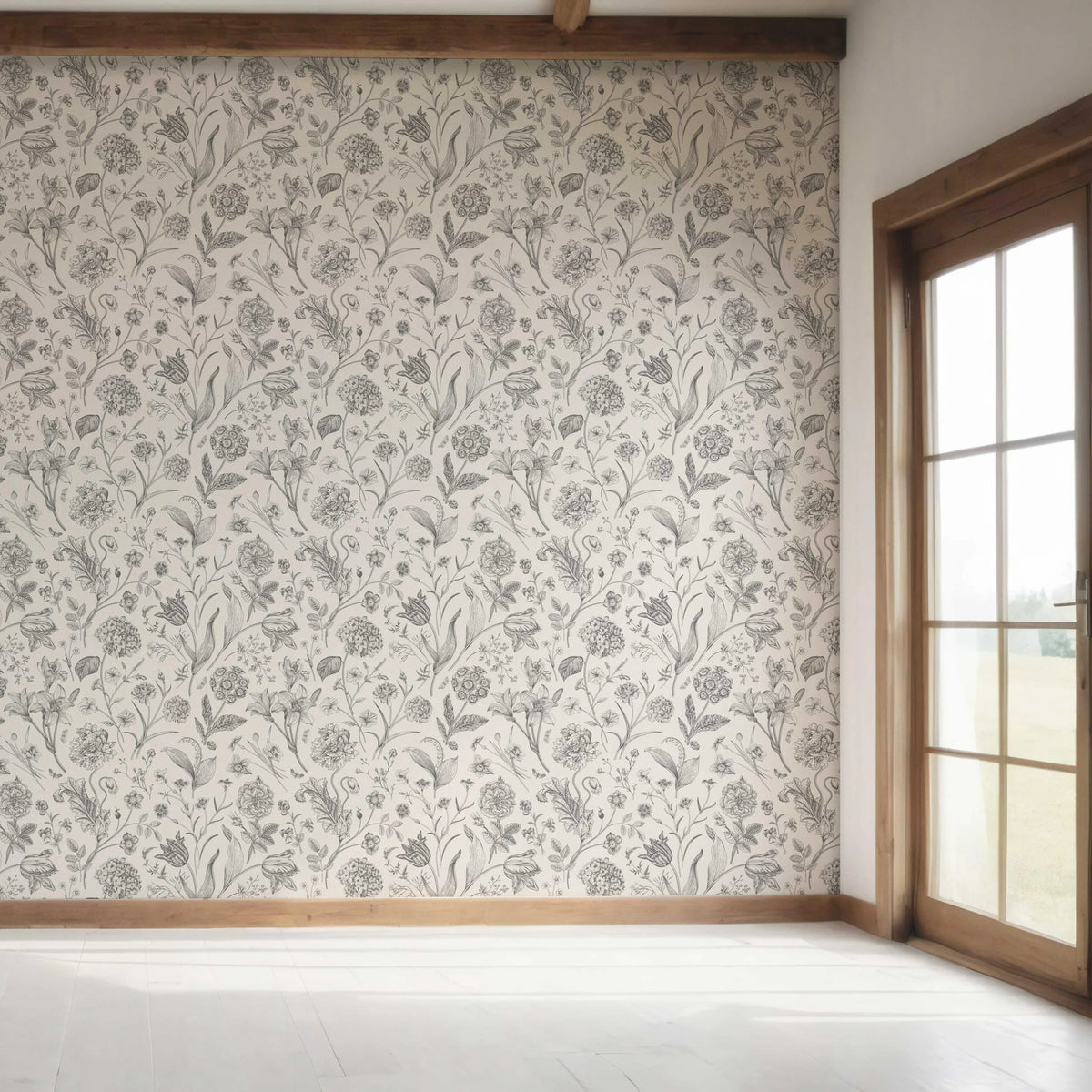 Neutral Floral/ Botanical Bedroom Wallpaper (Metallic Gray)