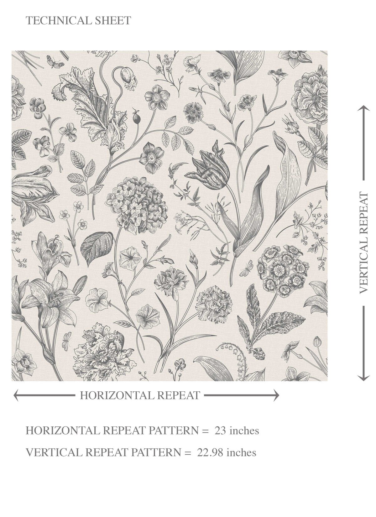Neutral Floral/ Botanical Kids Room Wallpaper Sample (Metallic Gray)
