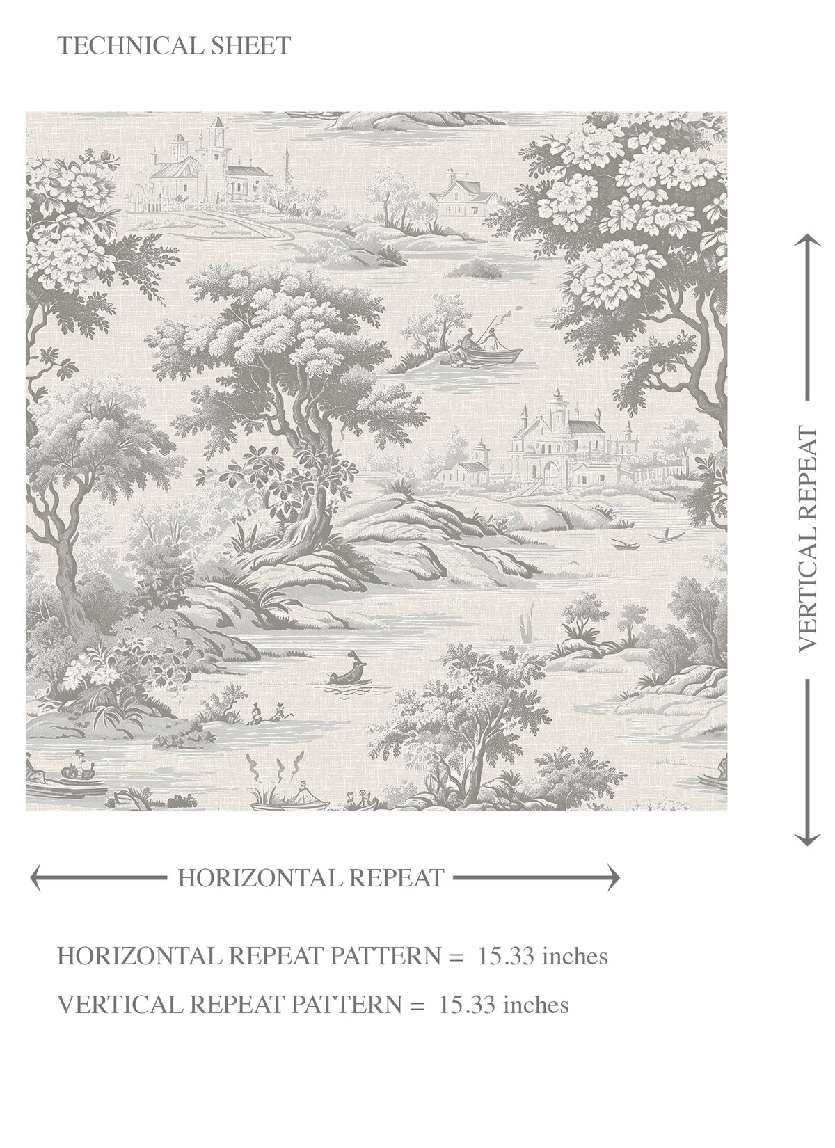 Floral Toile de Jouy Nature Print Kids Room Wallpaper (Silver Gray)