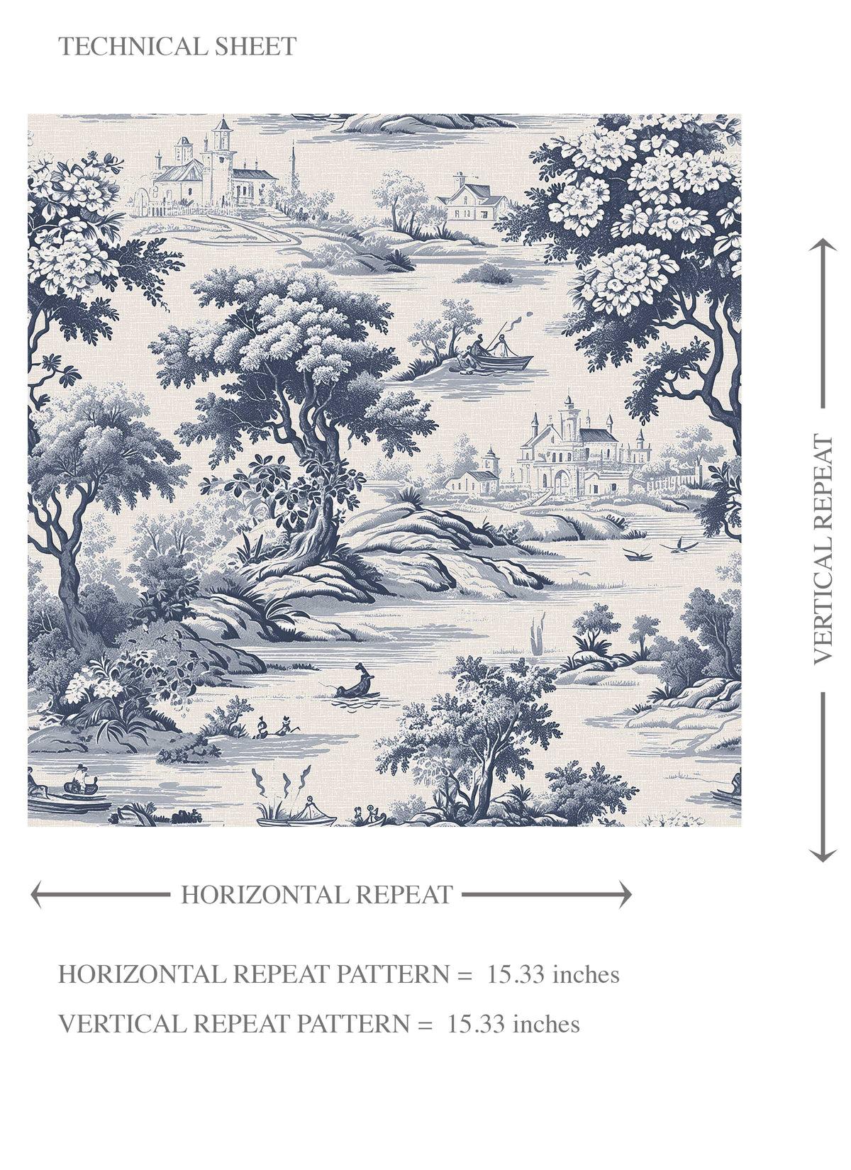 Floral Toile de Jouy Nature Print Kids Room Wallpaper Sample (Navy Blue)