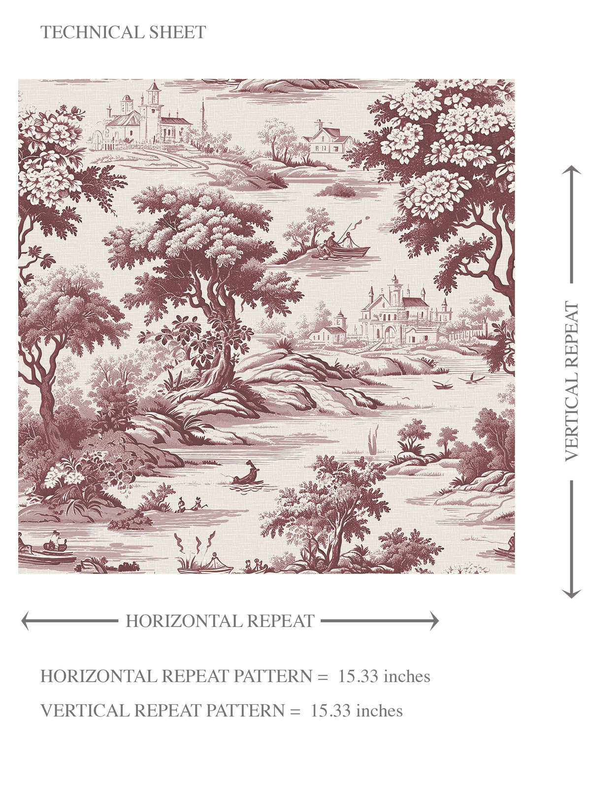 Floral Toile de Jouy Nature Print Kids Room Wallpaper (Maroon Red/ Deep Pink)
