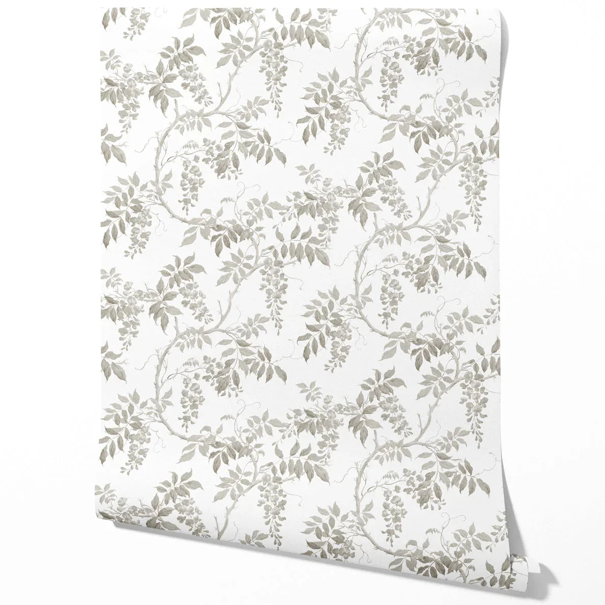 Neutral Floral Vine/ Botanical Traditional Wallpaper Sample (Grey/ Greige/ White)