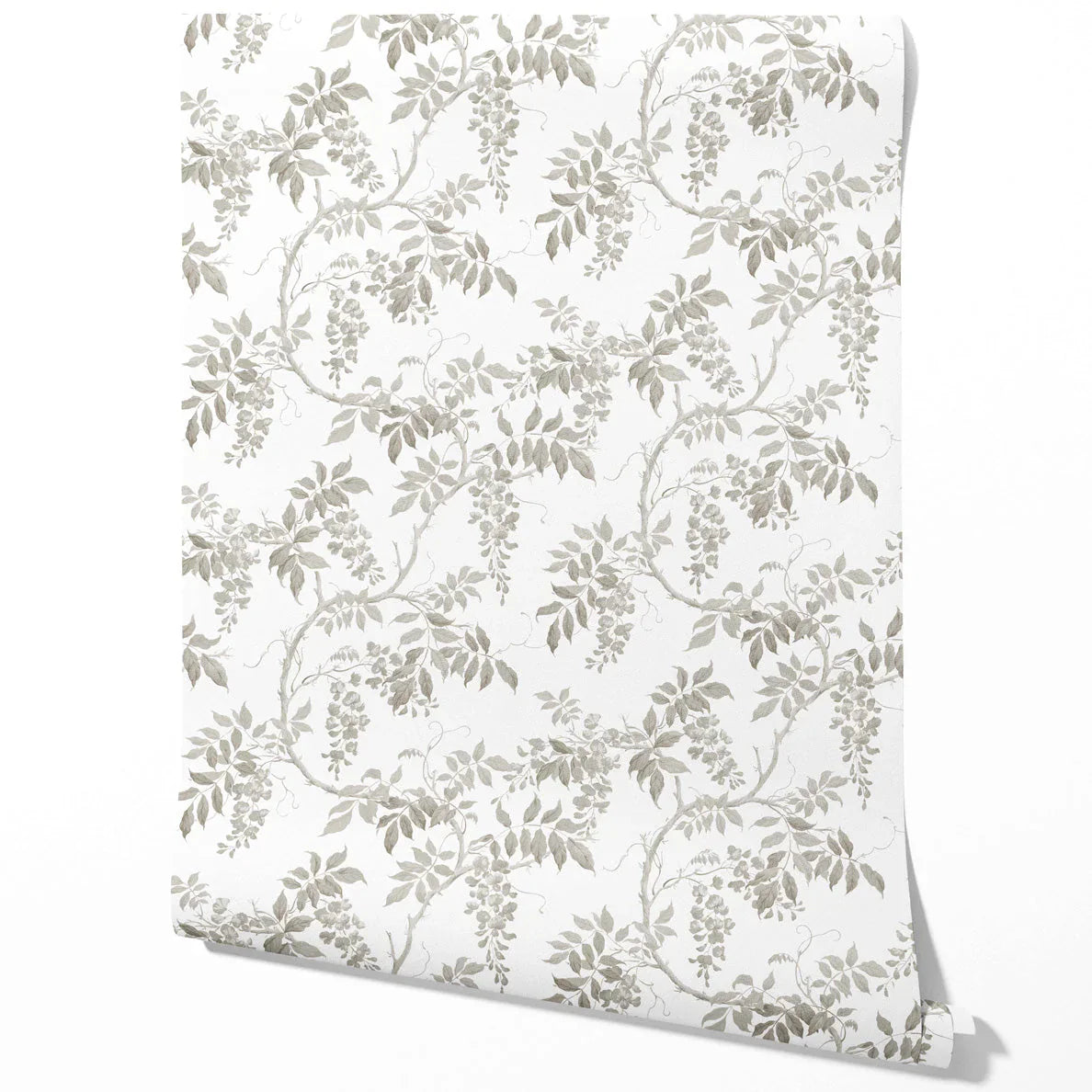 Neutral Floral Vine/ Botanical Traditional Wallpaper Sample (Grey/ Greige/ White)