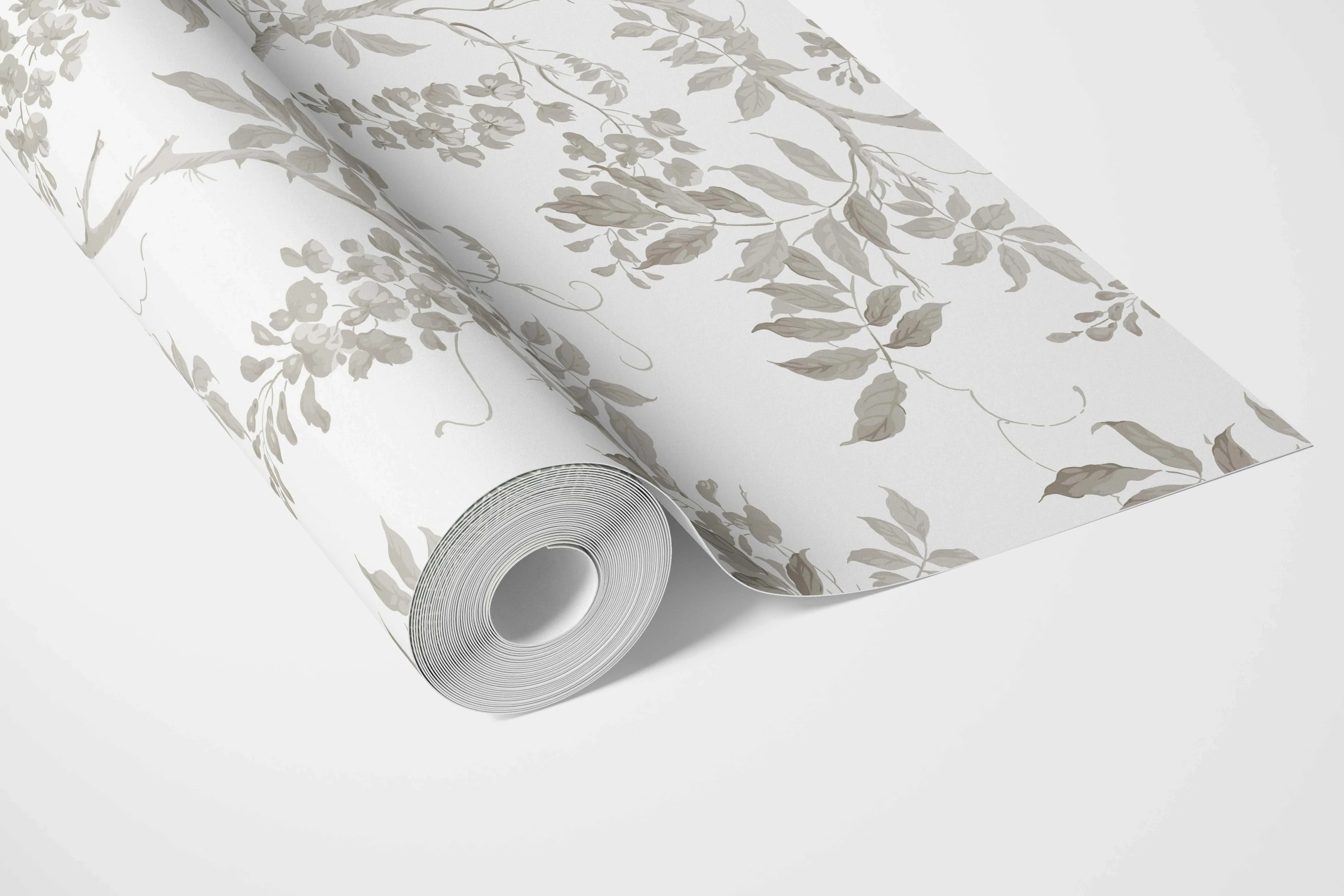 Neutral Floral Vine/ Botanical Bathroom Wallpaper (Grey/ Greige/ White)