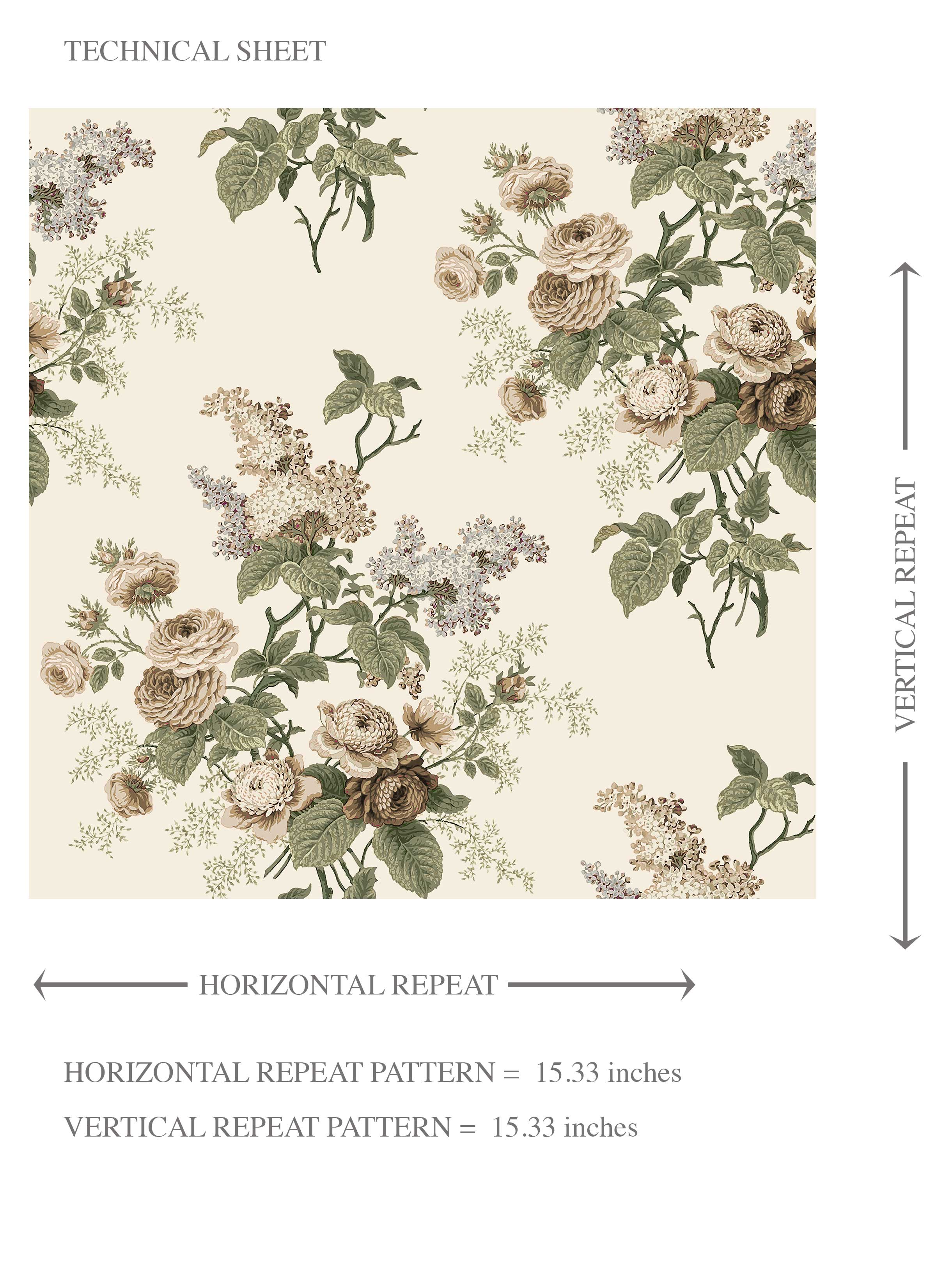 English Floral Print Kids Room Wallpaper Sample (Cream/ Beige/ Brown/ Green/ Gray)