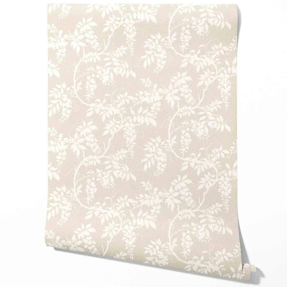 Neutral Floral Vine/ Botanical Traditional Wallpaper Sample (Beige/ Cream/ Warm Grey)