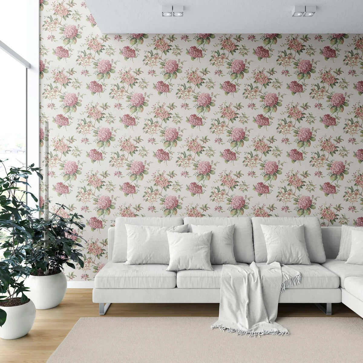 Modern Floral Block Print Shower Toilet Wallpaper (Blush Pink/ Green)