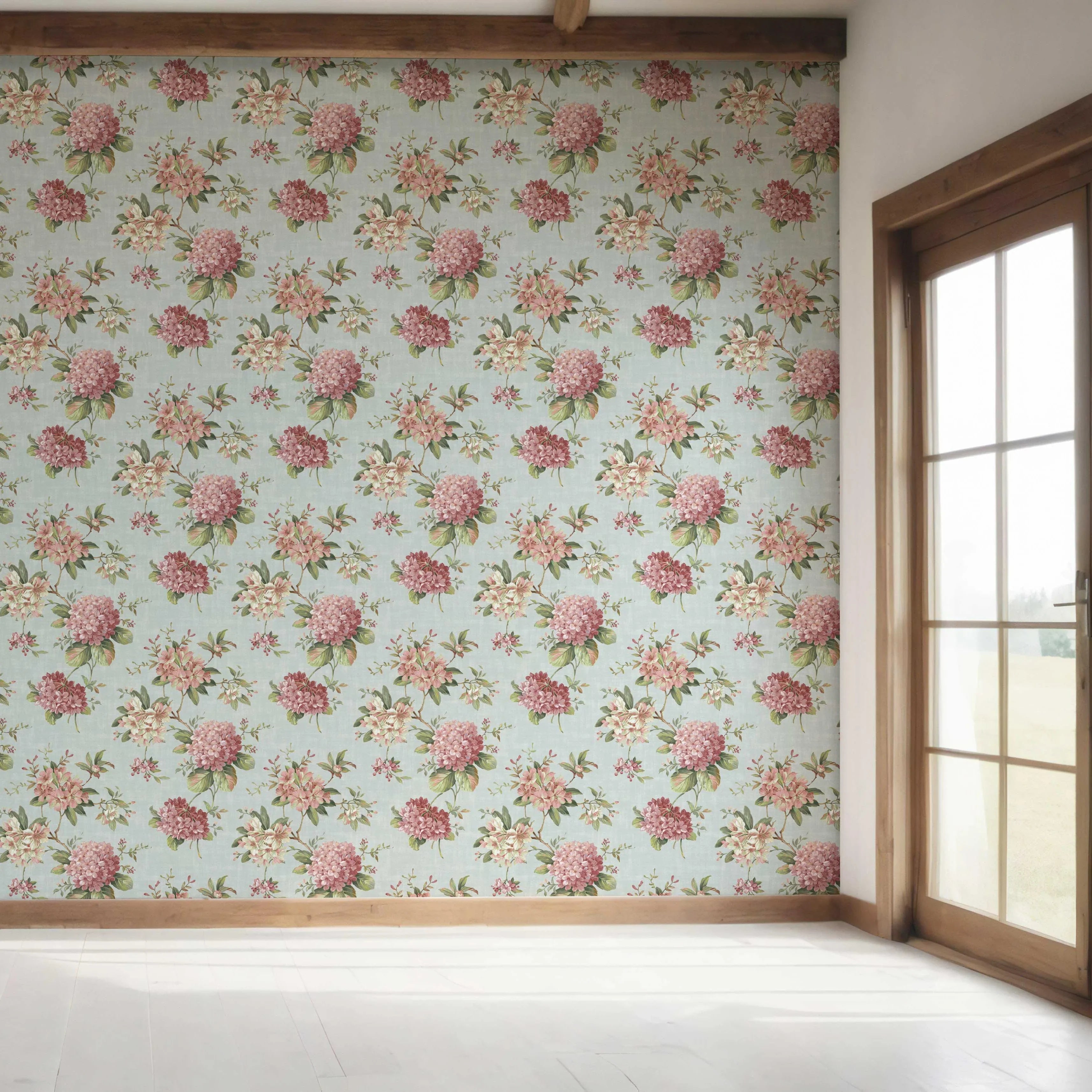 Modern Floral Block Print Bedroom Wallpaper (Blue/ Pink/ Green)