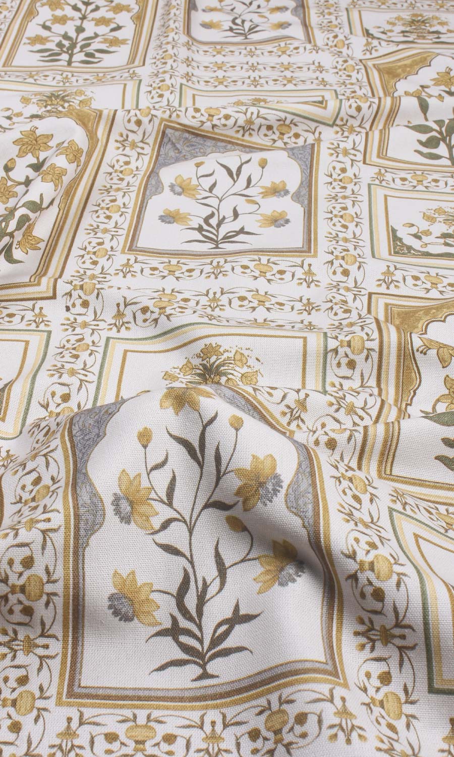 Floral Cotton Fabric Material By the Yard (Grey/ Yellow)