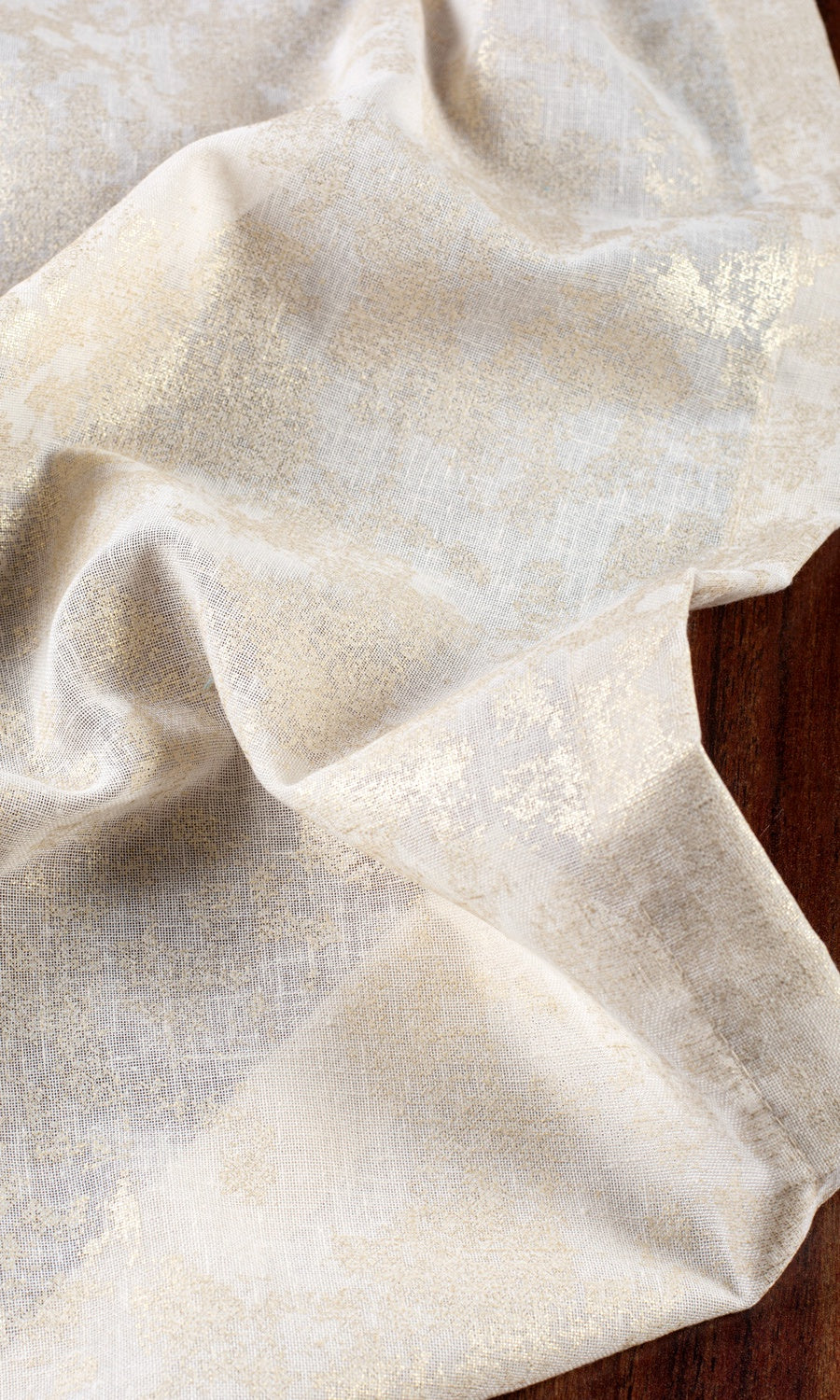 Metallic Print Semi-Sheer Fabric By the Yard for Curtains & Drapes (Cream/ Gold)