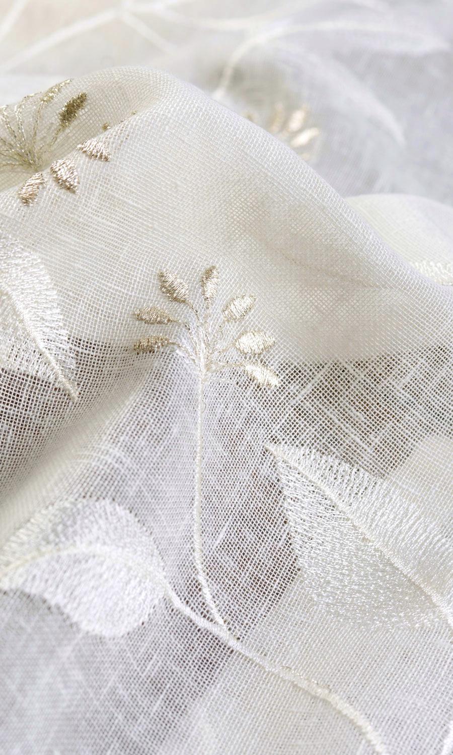 Floral Sheer Home Décor Fabric By the Yard (White/ Cream)