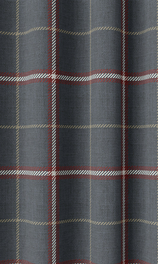 Geometric Patterned Home Décor Fabric By the Yard (Slate Grey/ Red)