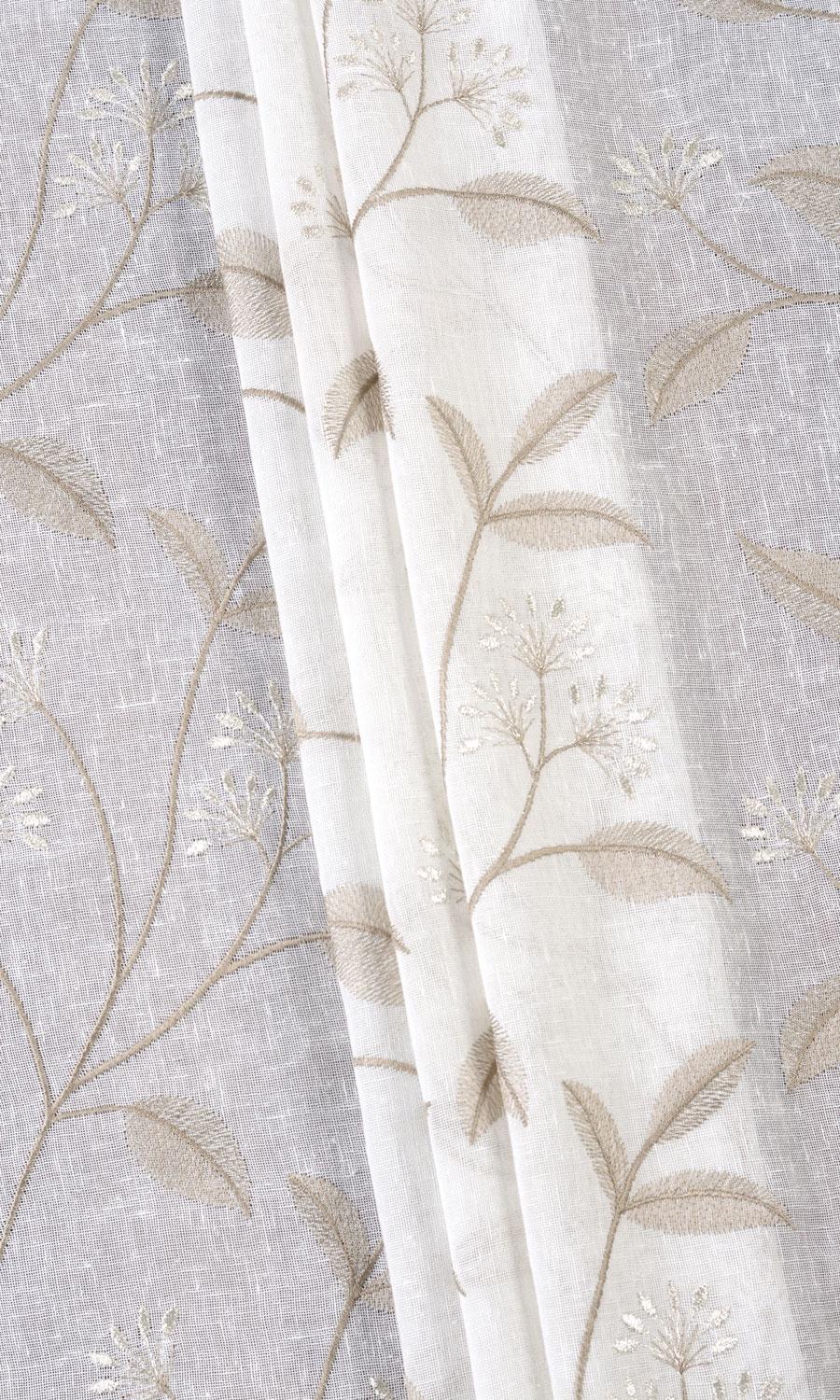 Floral Sheer Home Textile Fabric Material By the Yard (White/ Brown)