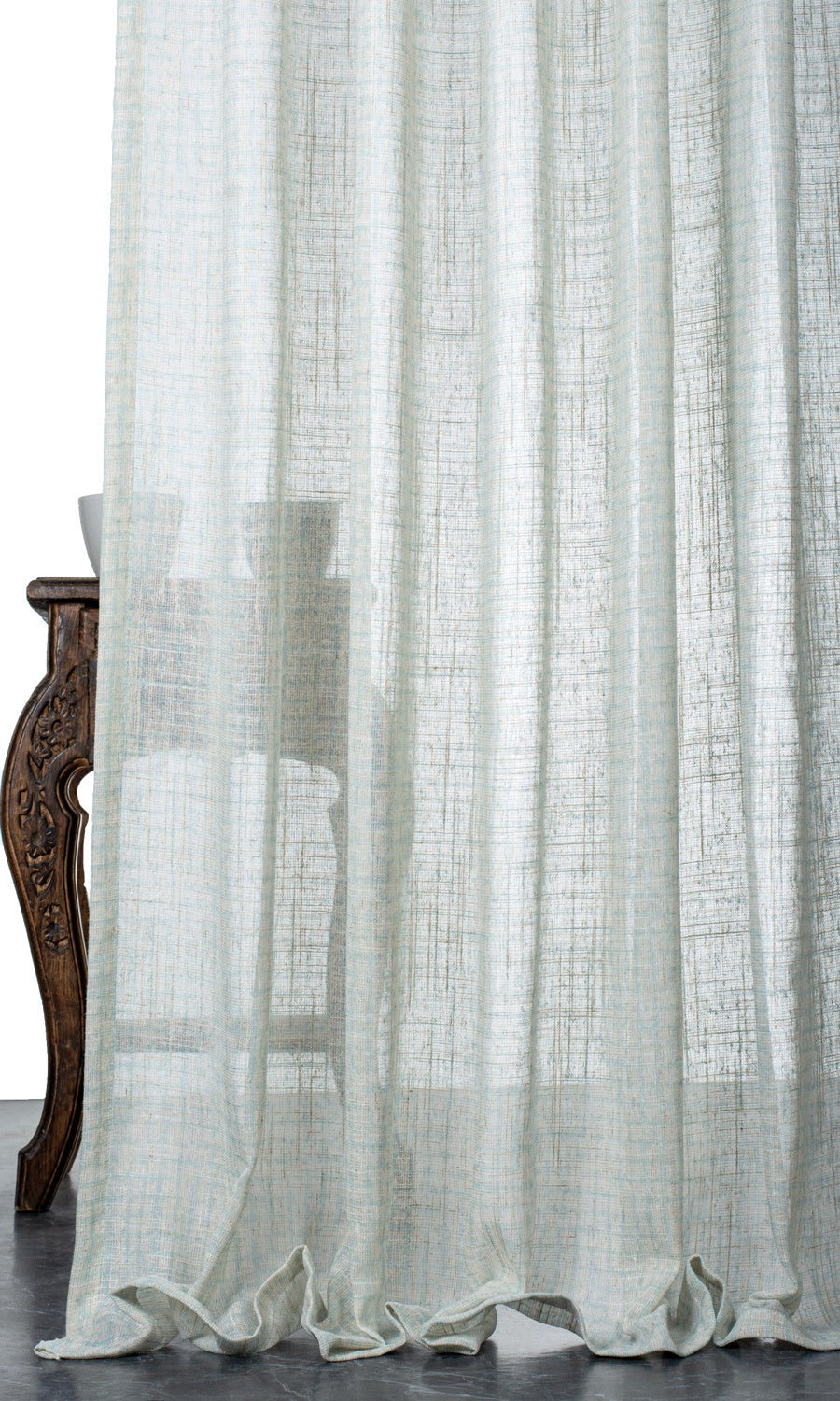 Sheer Linen Checked Window Treatments Fabric By the Yard (Light Blue)