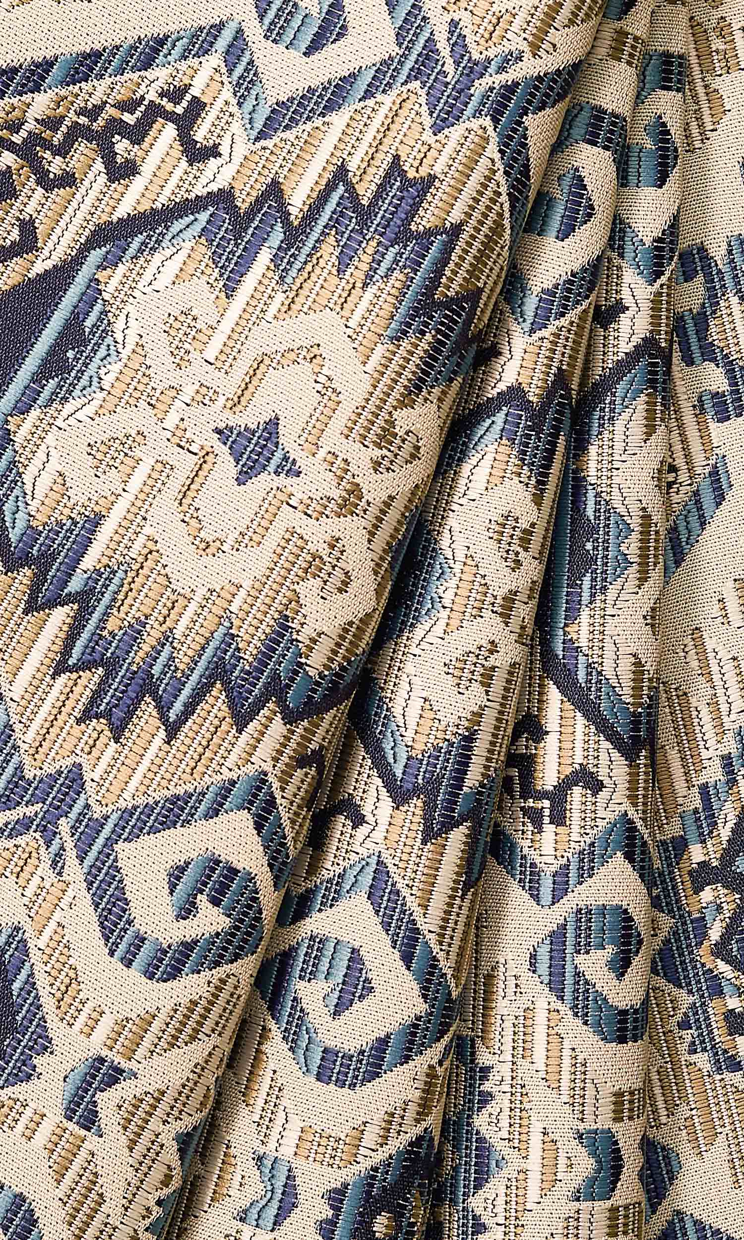 Aztec-Print Window Treatments Fabric Sample (Beige/ Blue)