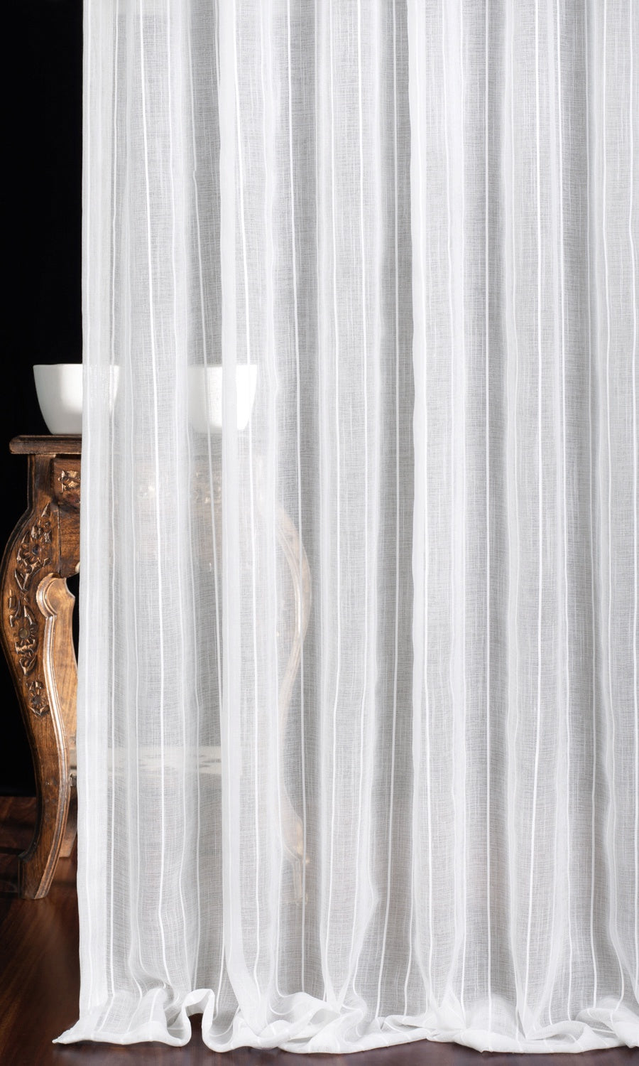Striped Sheer Window Treatments Fabric By the Yard (White)