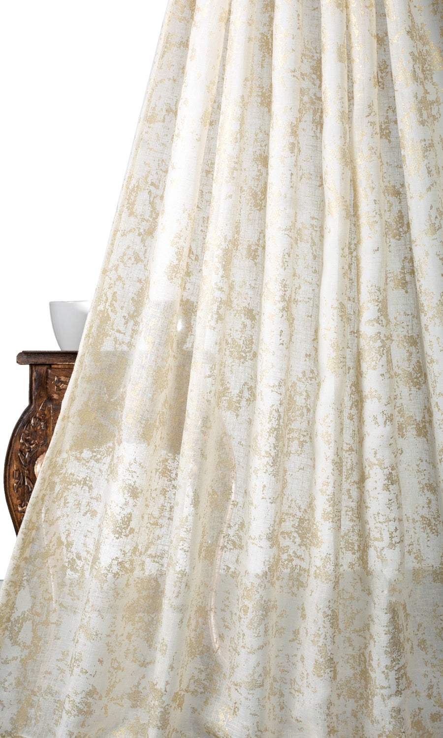 Metallic Print Semi-Sheer Home Textile Fabric Material By the Yard (White/ Golden)