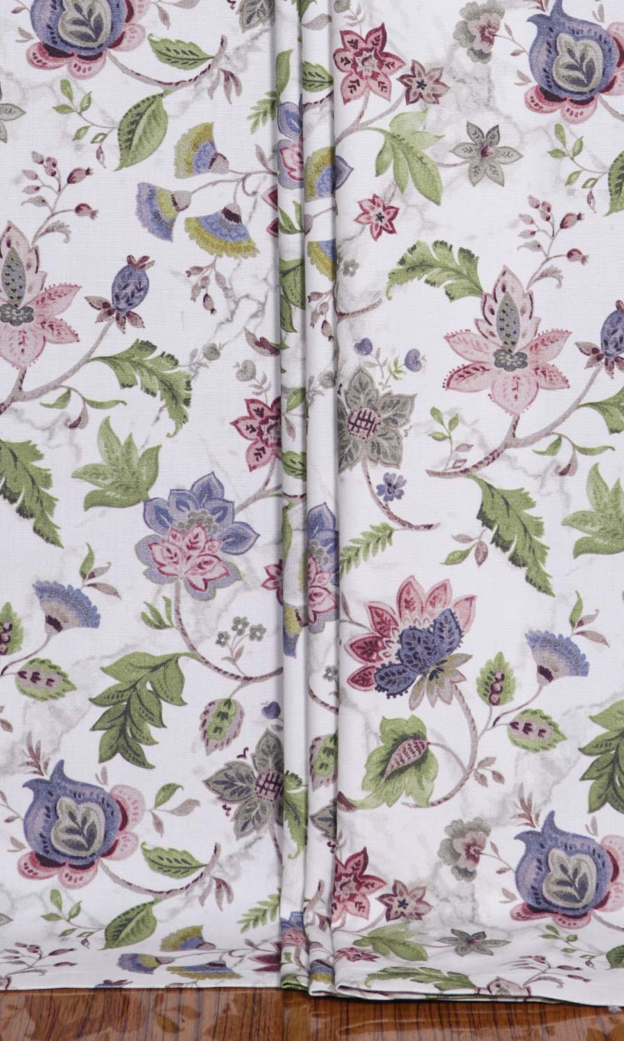 Floral Cotton Window Treatments Fabric Sample (Purple/ Pink/ Green)
